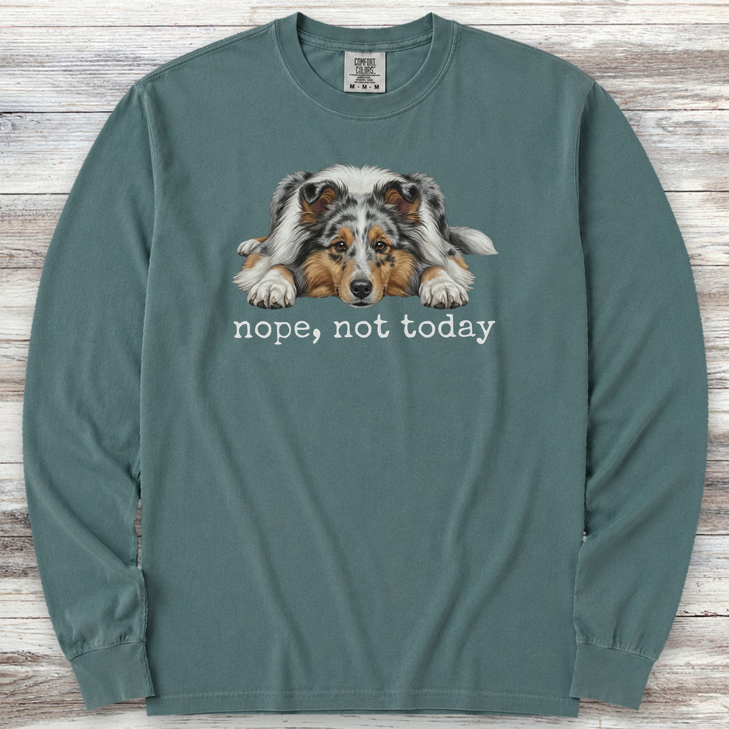 Shetland Sheepdog Blue Merle Nope Long Sleeve Tee - Blue Spruce