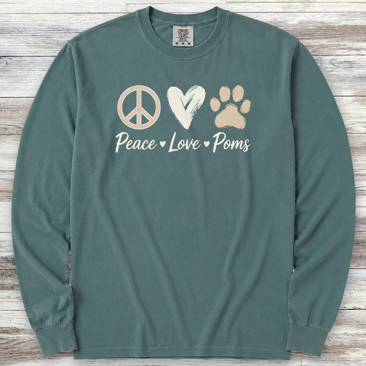 Pomeranian Peace Long Sleeve Tee - Blue Spruce