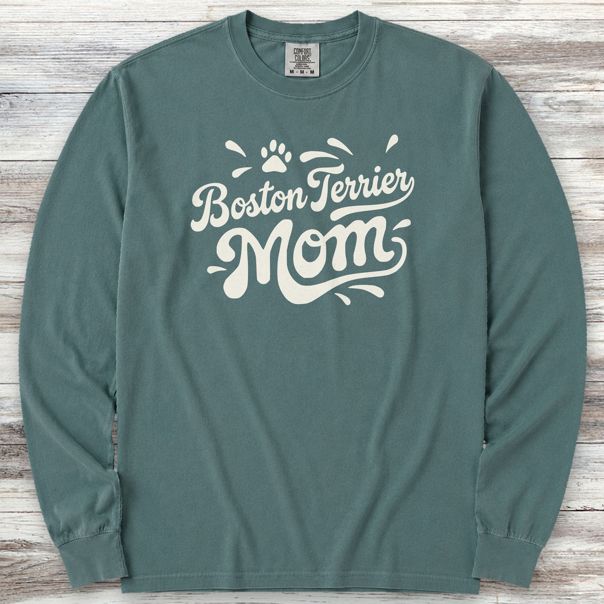 Boston Terrier Groovy Mom Long Sleeve Tee - Blue Spruce