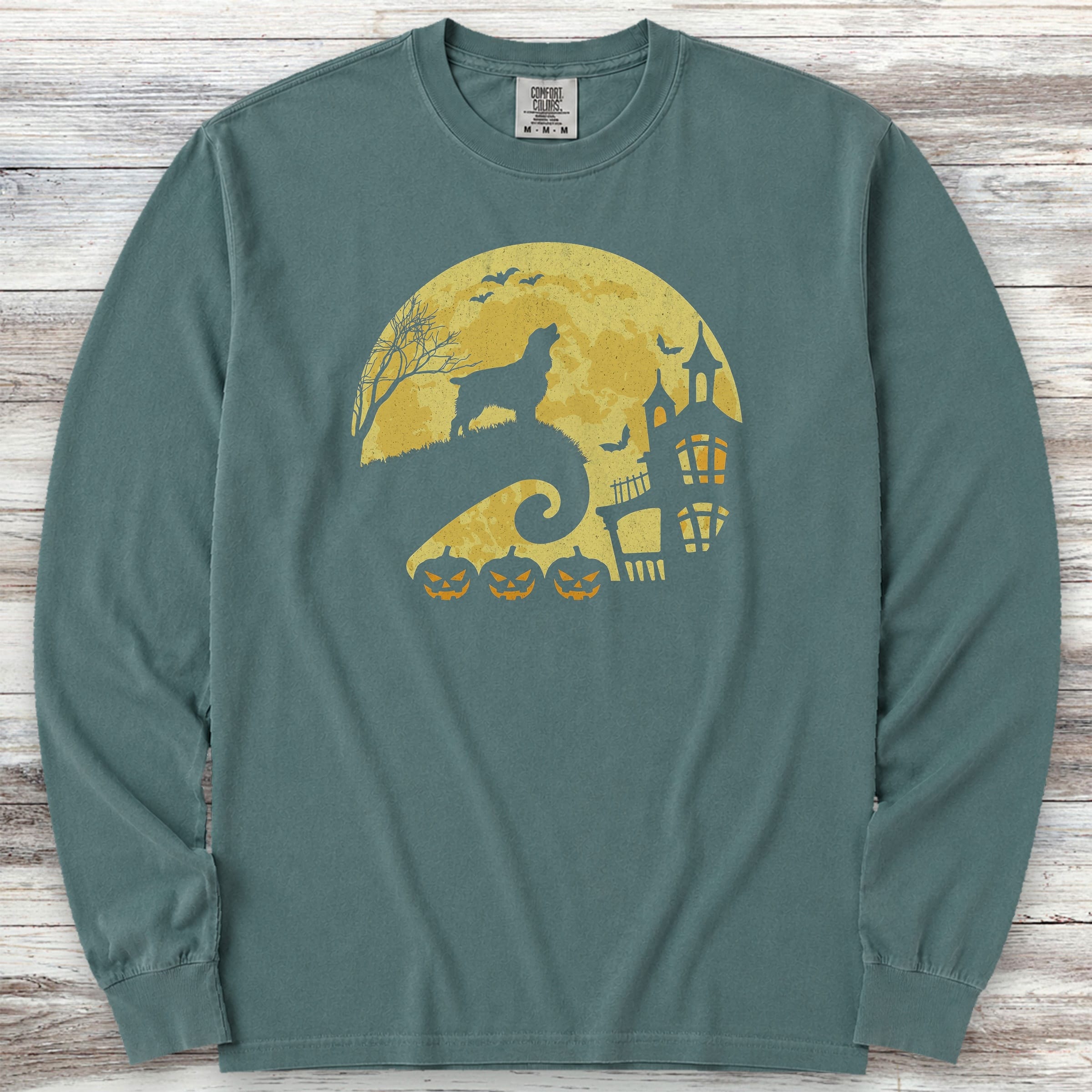 Springer Spaniel Halloween Moon Long Sleeve Tee - Blue Spruce