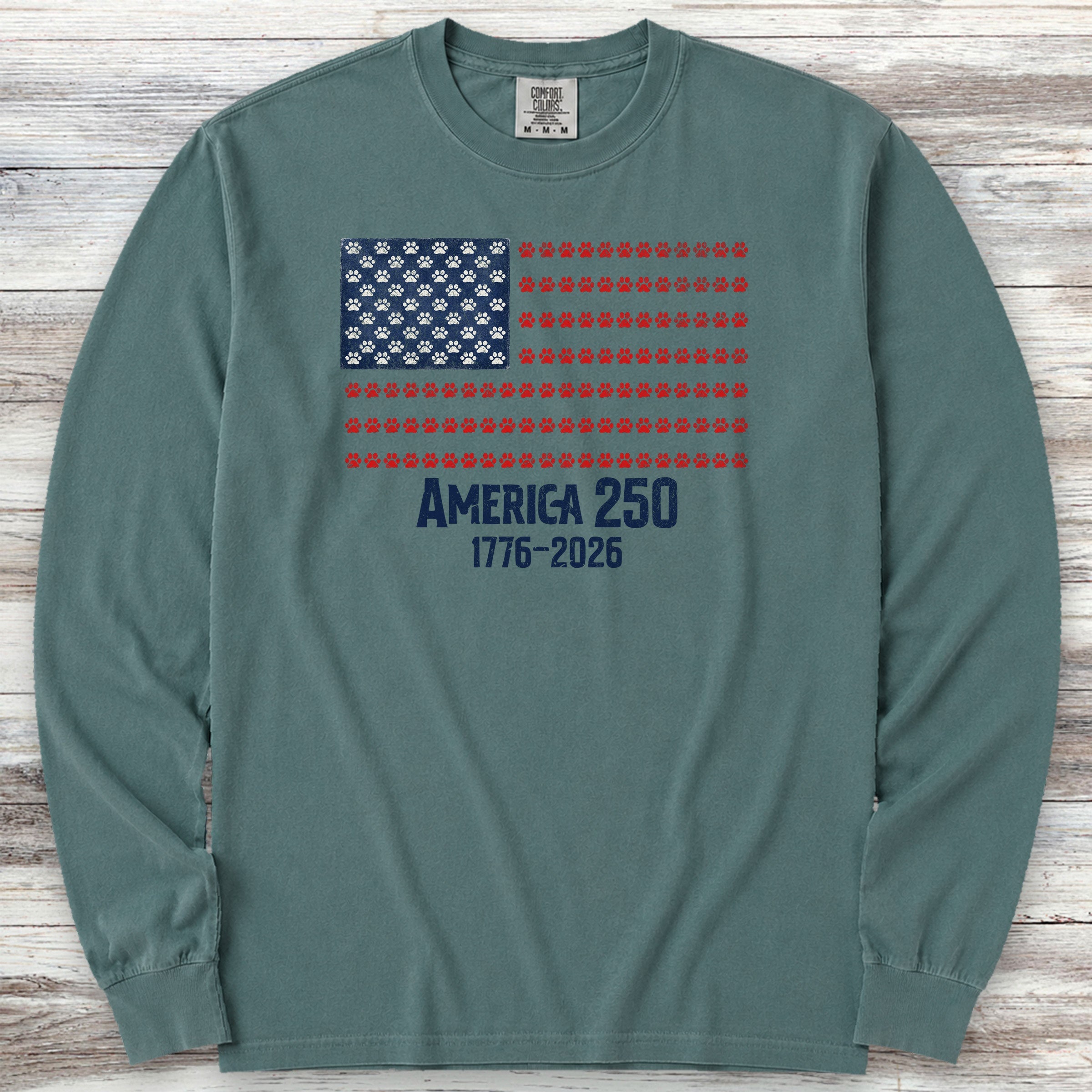 Vintage Red White & Paws 250 Long Sleeve Tee - Blue Spruce