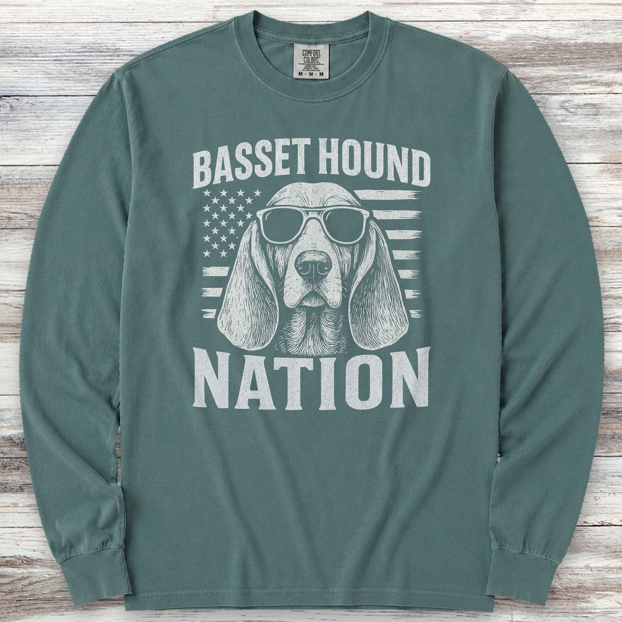 Basset Hound Nation Long Sleeve Tee - Blue Spruce