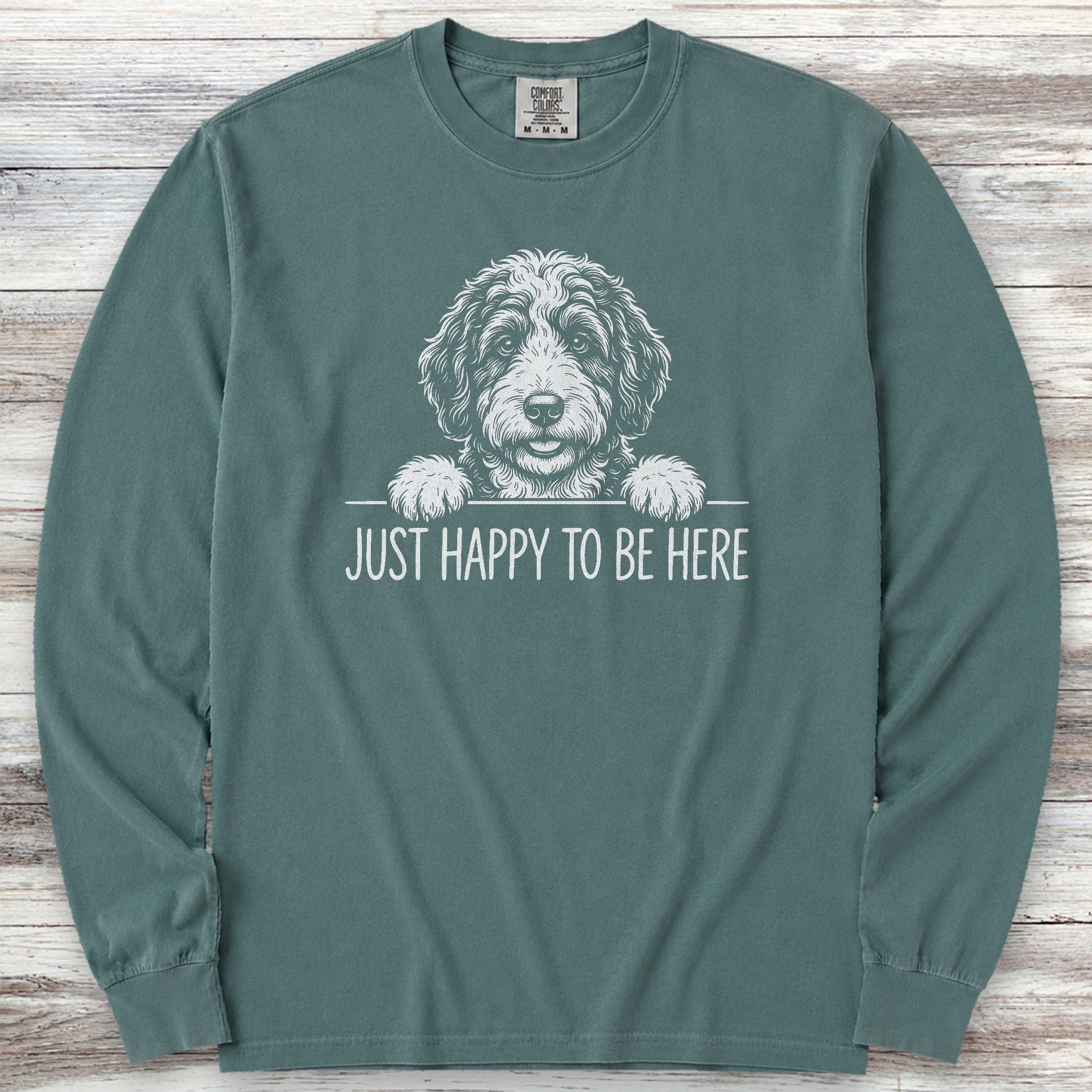Bernedoodle Happy Long Sleeve Tee - Blue Spruce