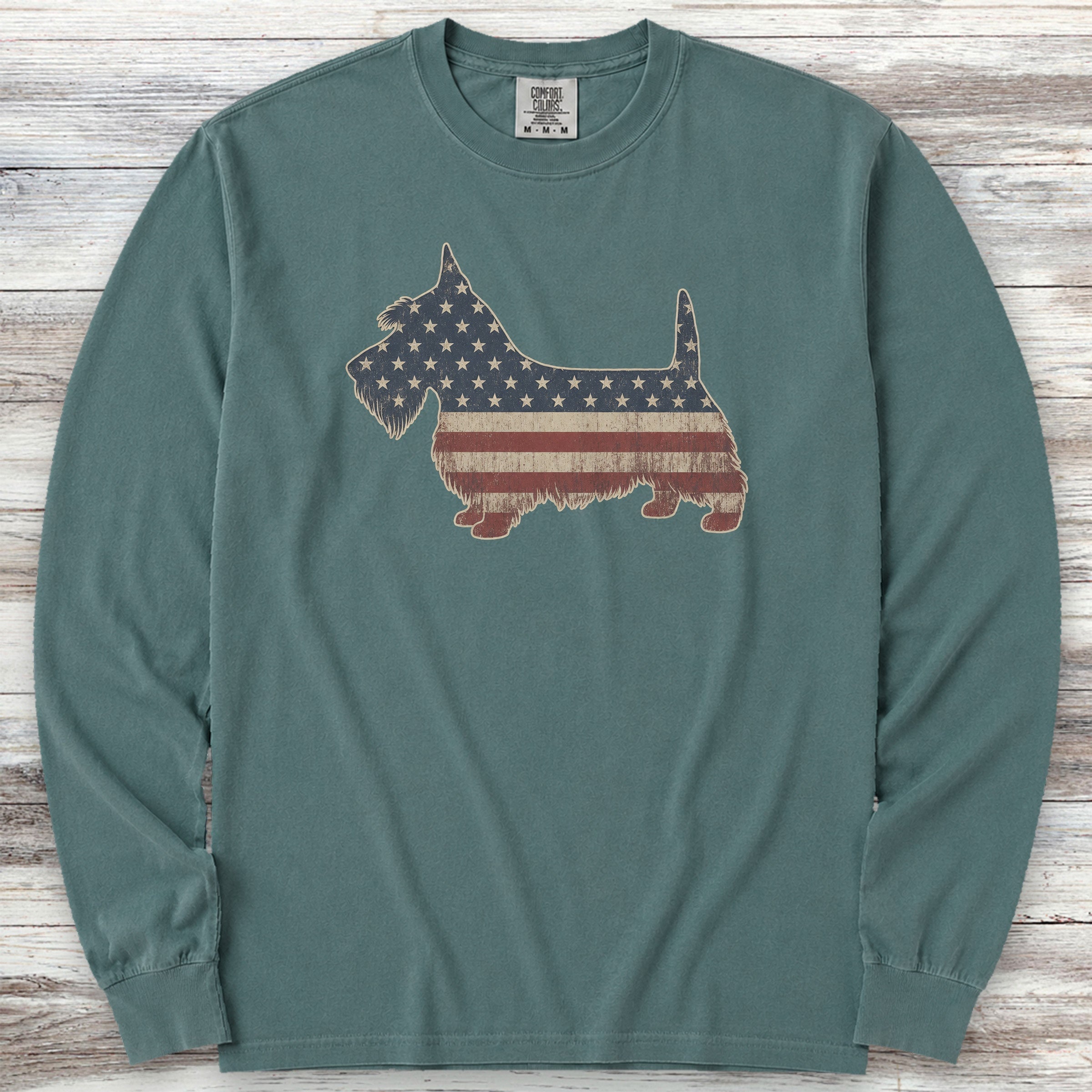 Scottish Terrier Vintage USA Long Sleeve Tee - Blue Spruce