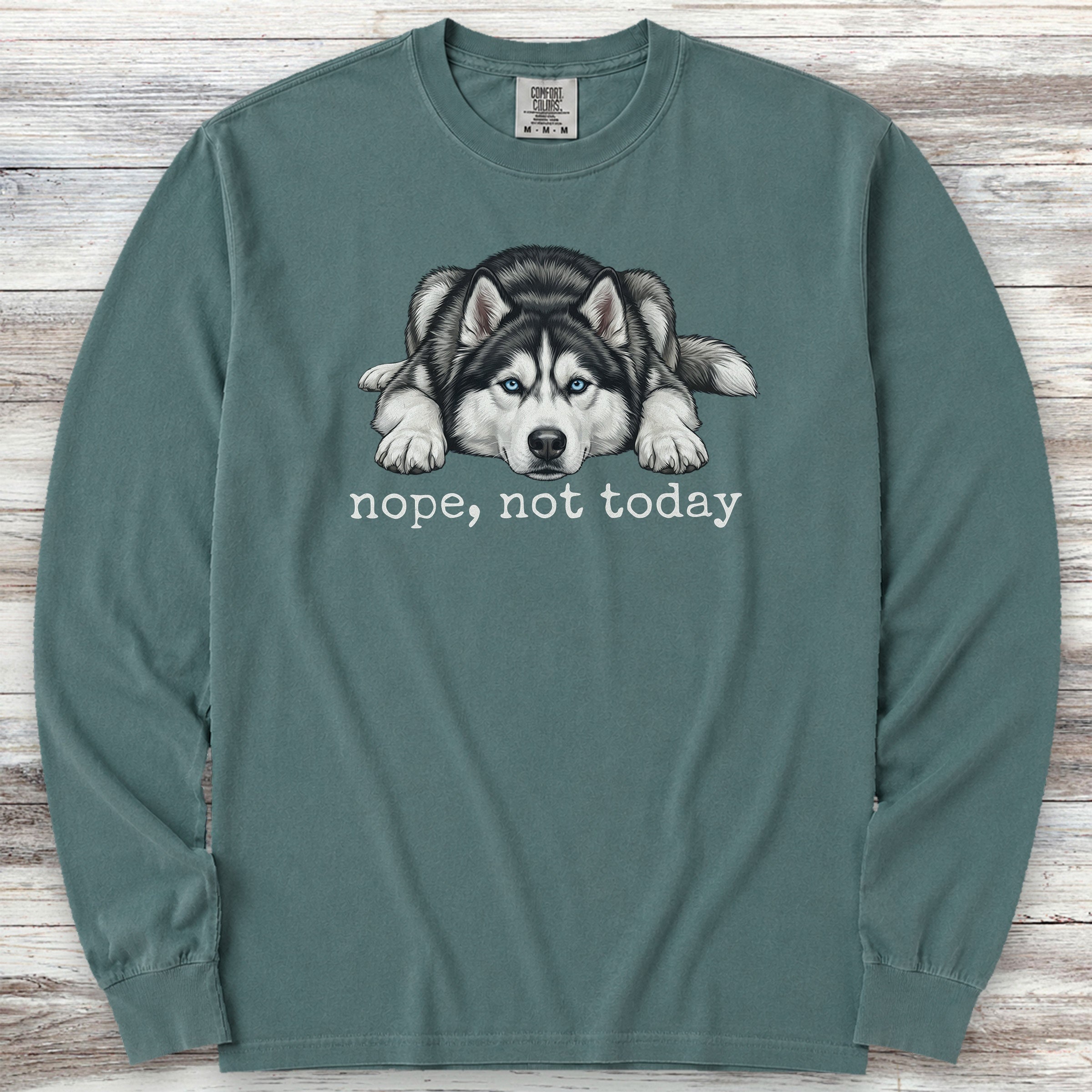 Husky Nope Long Sleeve Tee - Blue Spruce