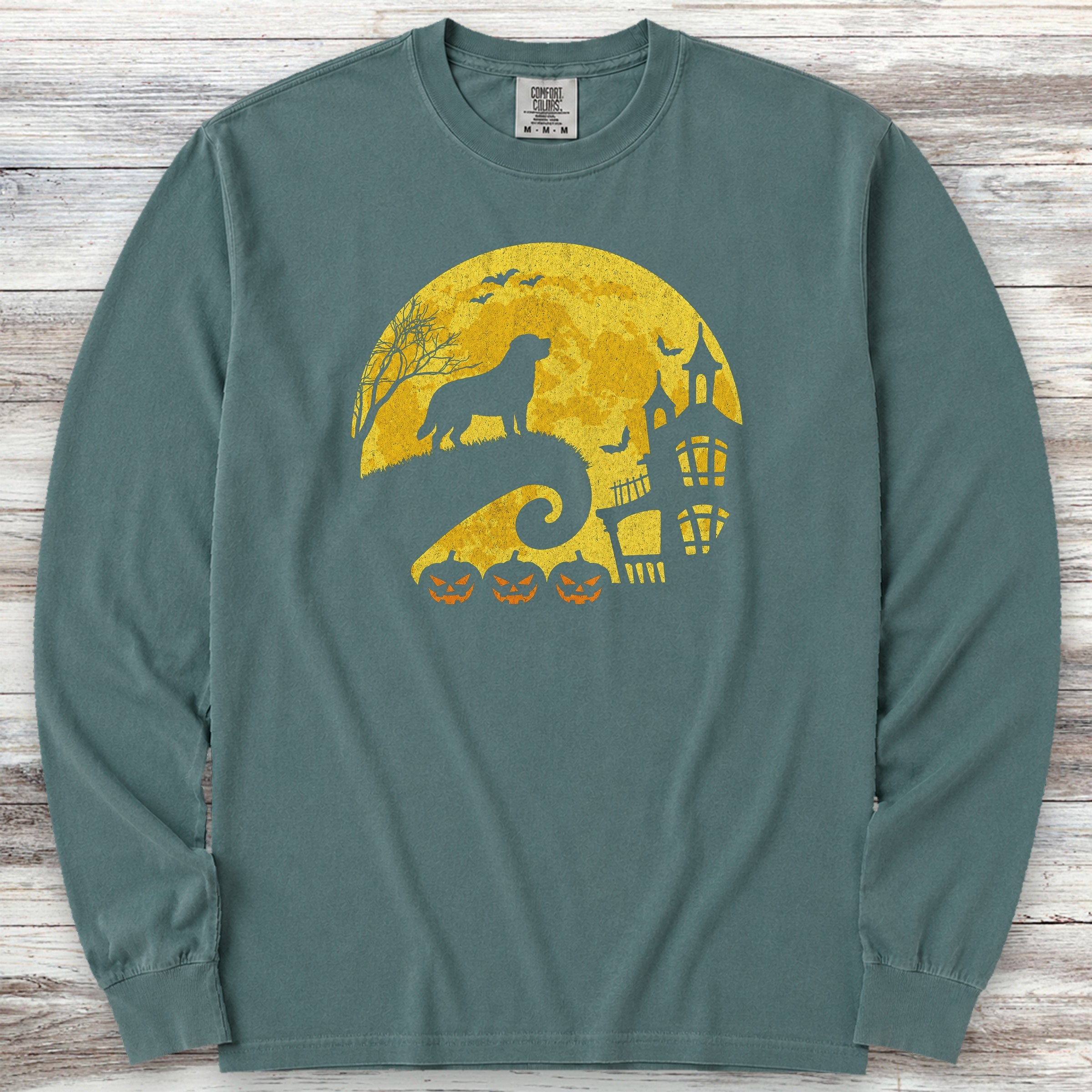 Swiss Mountain Dog Halloween Moon Long Sleeve Tee - Blue Spruce
