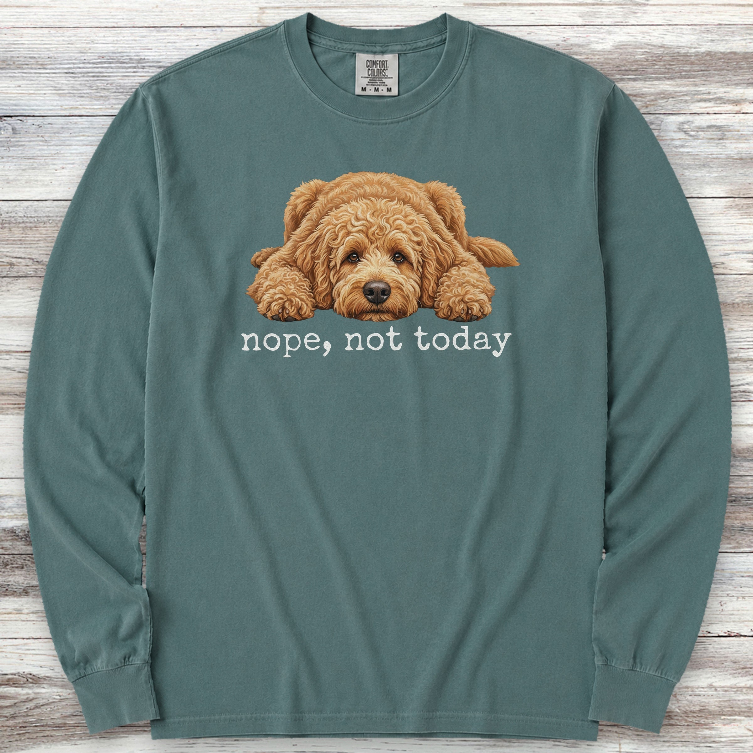Goldendoodle Nope Long Sleeve Tee - Blue Spruce