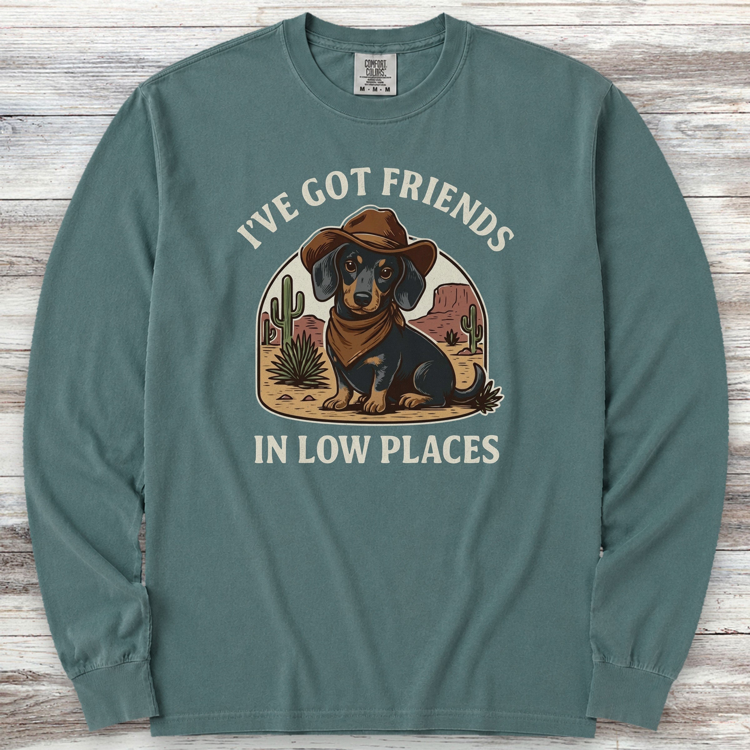 Dachshund Cowboy Friends Long Sleeve Tee - Blue Spruce
