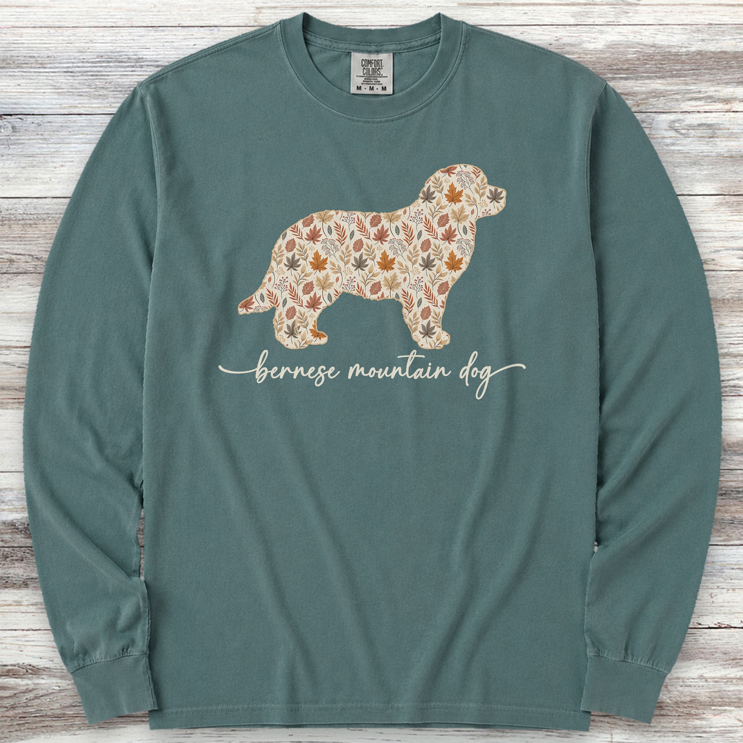 Bernese Mountain Dog Fall Long Sleeve Tee - Blue Spruce