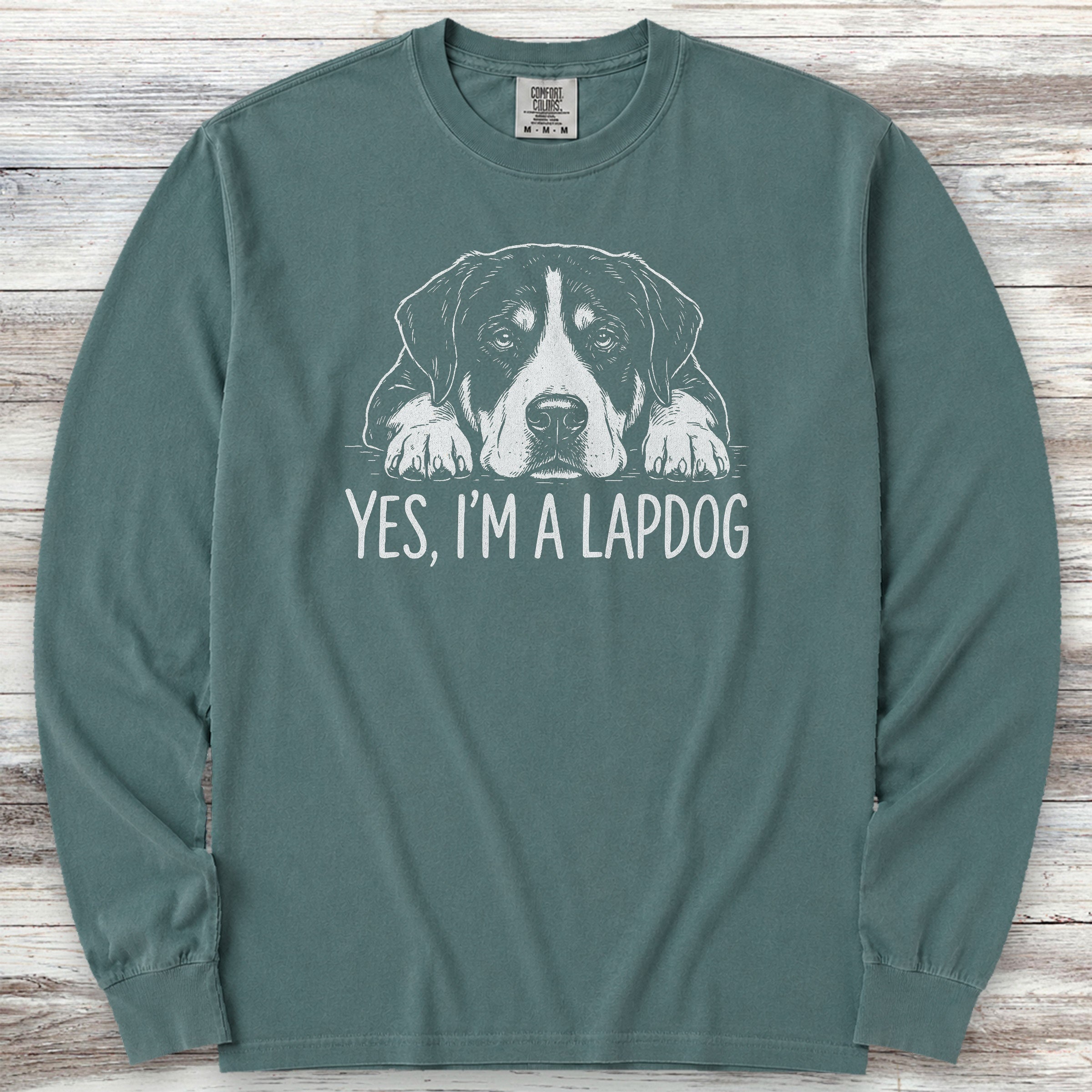 Swiss Mountain Dog Lap Dog Long Sleeve Tee - Blue Spruce