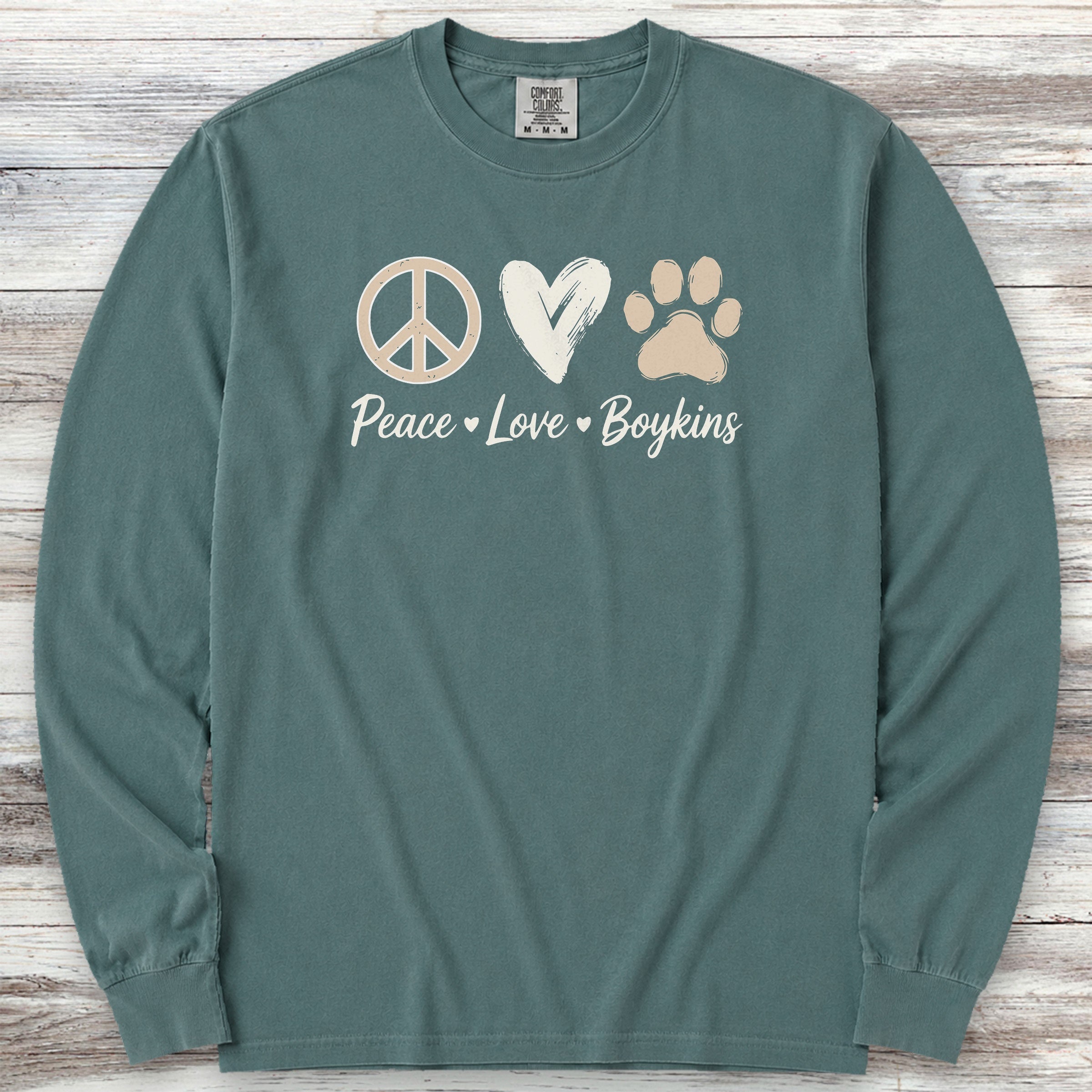 Boykin Spaniel Peace Long Sleeve Tee - Blue Spruce