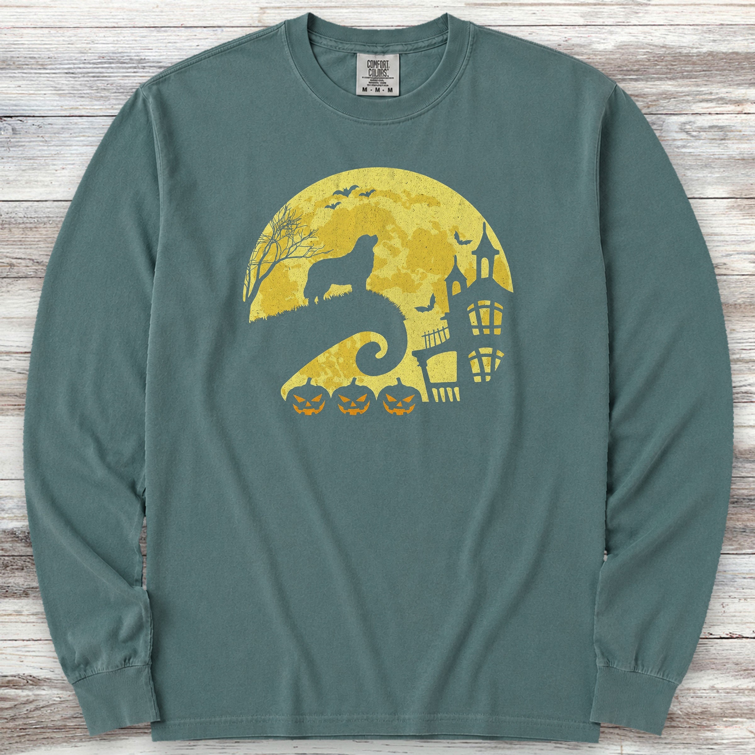 Newfoundland Halloween Moon Long Sleeve Tee - Blue Spruce