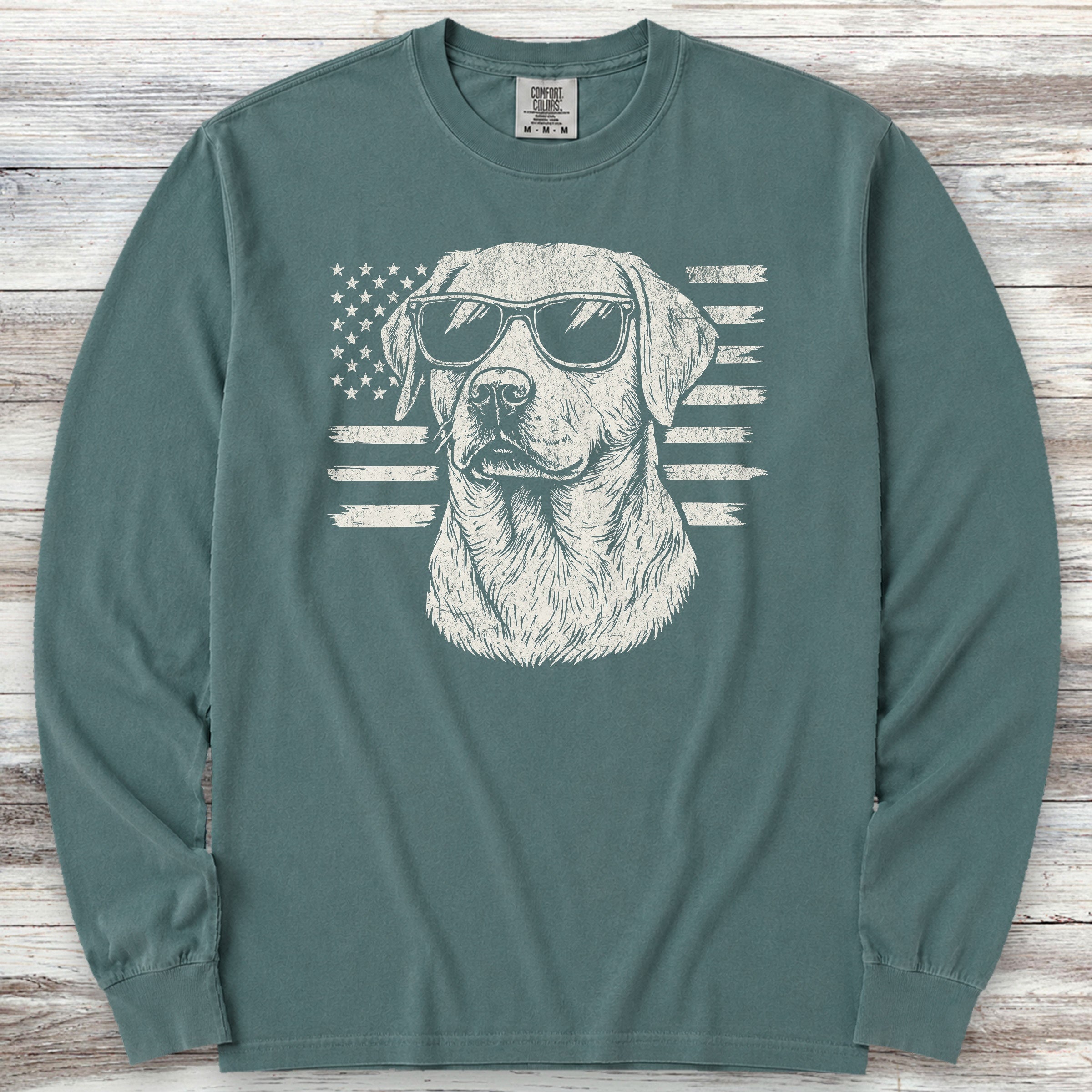 Labrador Retriever Flag Long Sleeve Tee - Blue Spruce
