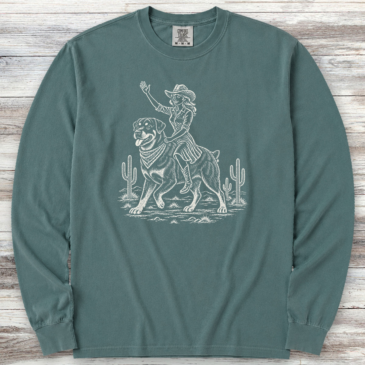 Rottweiler Cowgirl Long Sleeve Tee - Blue Spruce