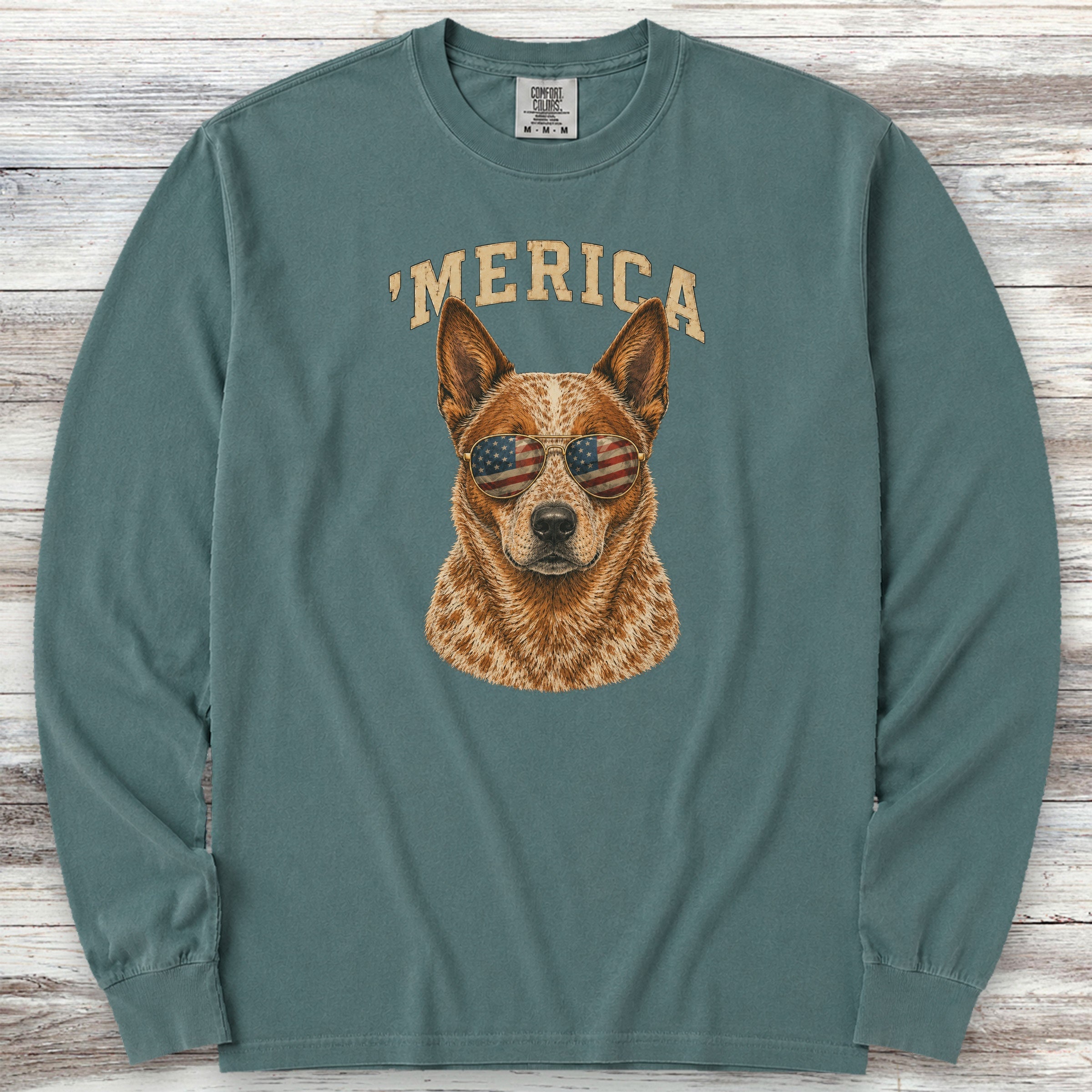 Australian Cattle Dog Red 'Merica Long Sleeve Tee - Blue Spruce