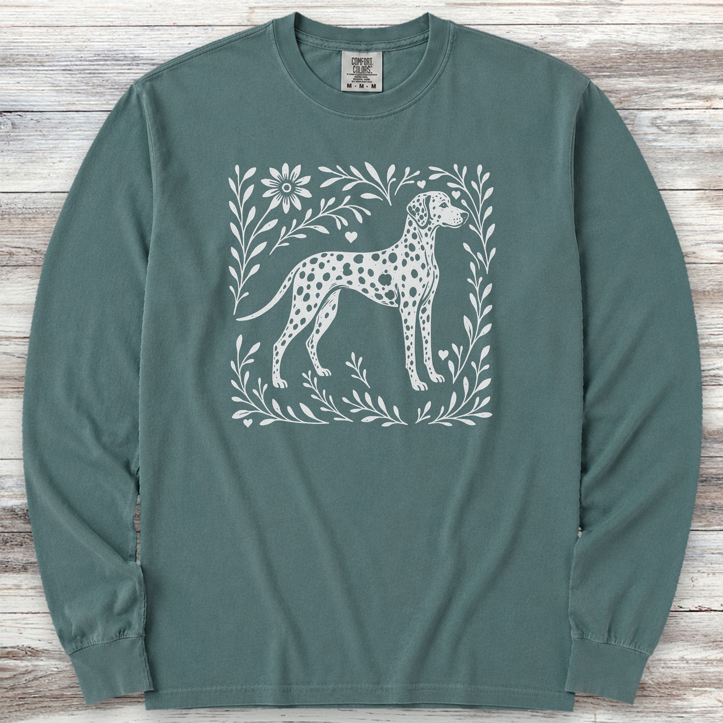 Dalmatian Linocut Long Sleeve Tee - Blue Spruce