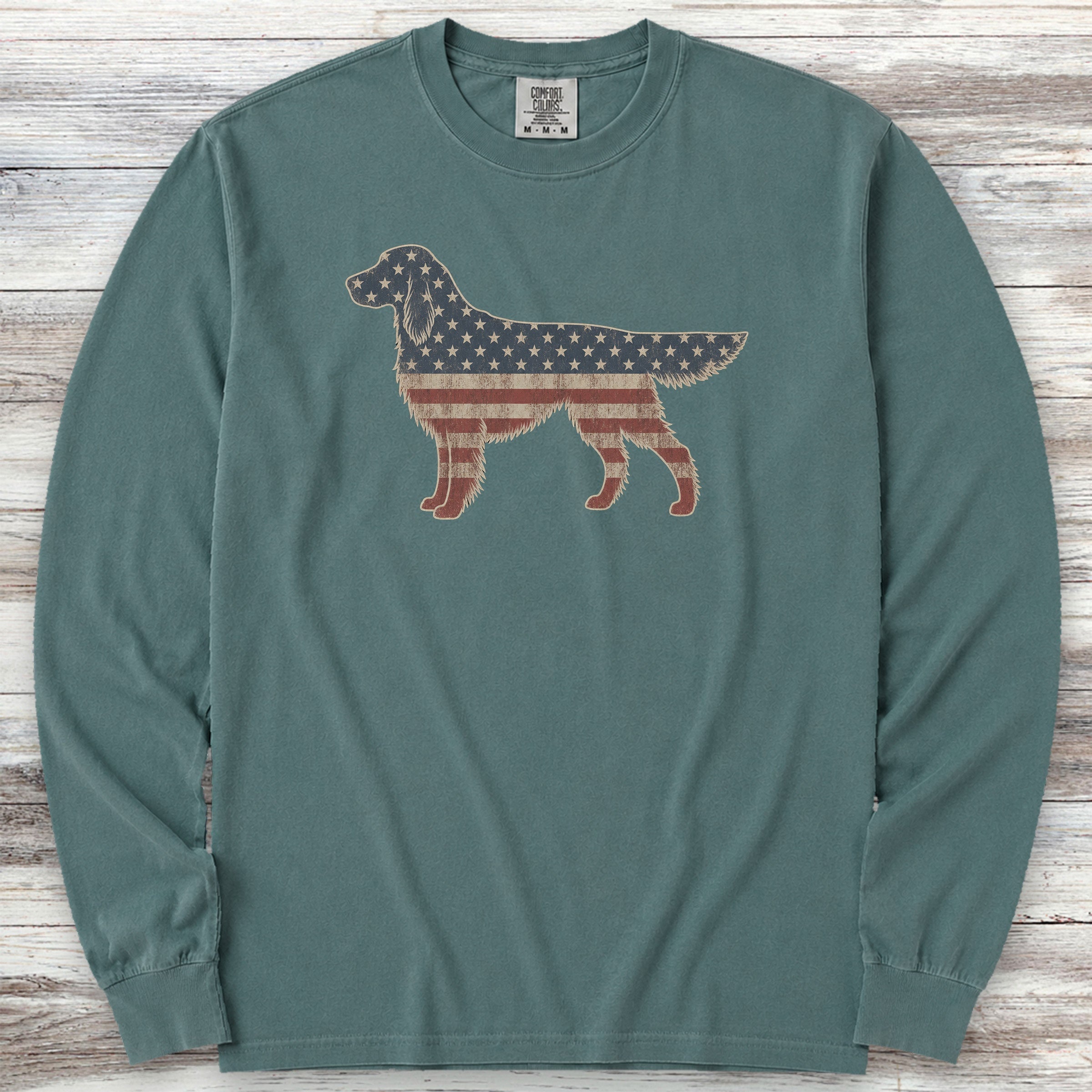 English Setter Vintage USA Long Sleeve Tee - Blue Spruce
