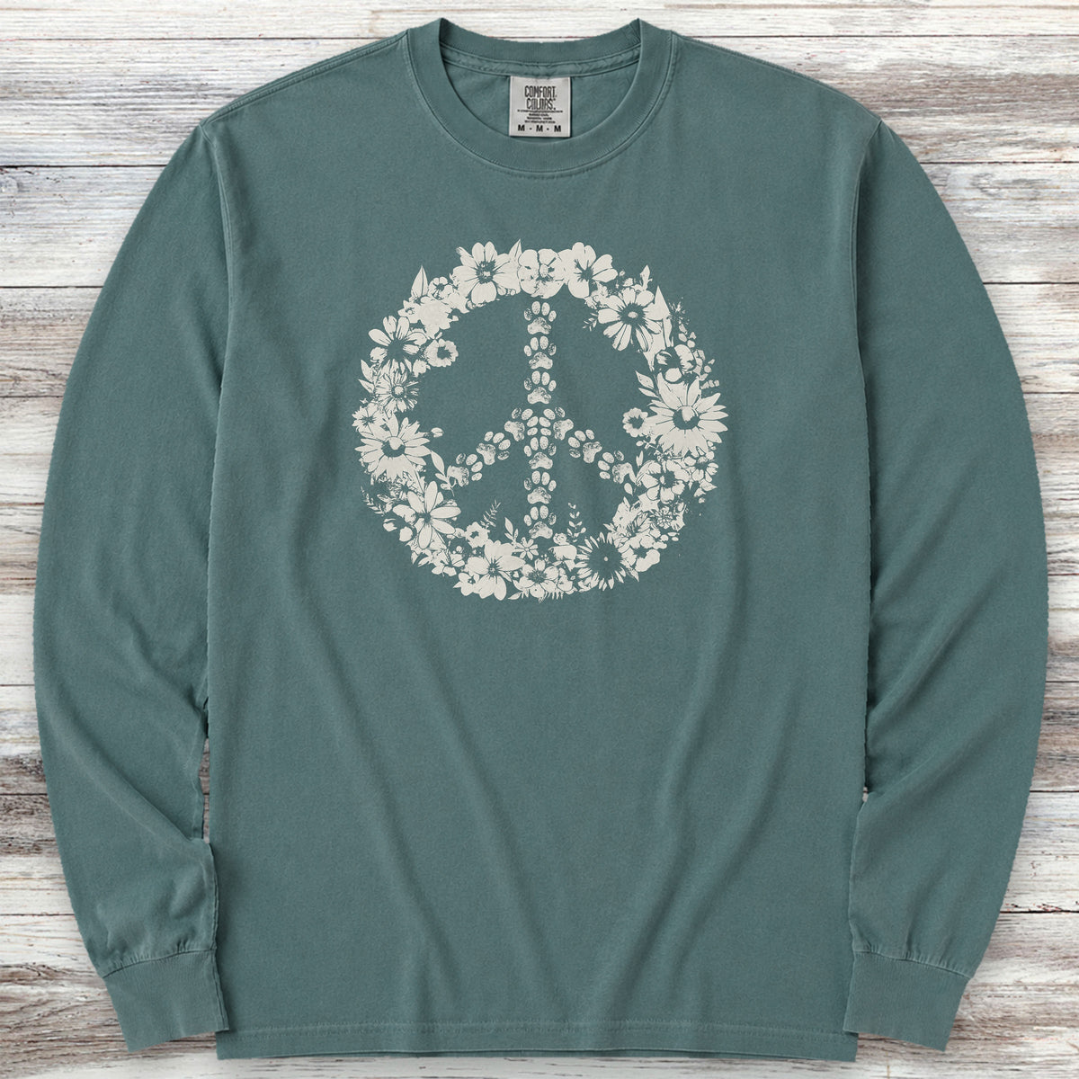 Vintage Floral Peace Long Sleeve Tee - Blue Spruce