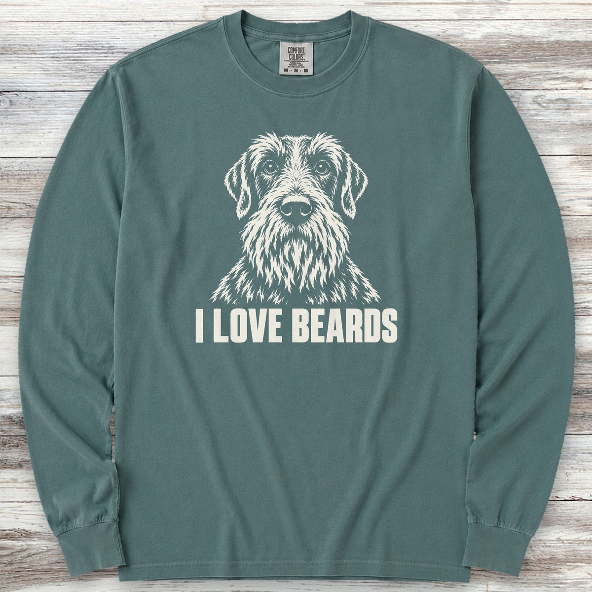 Wirehaired Pointing Griffon I Love Beards Long Sleeve Tee - Blue Spruce