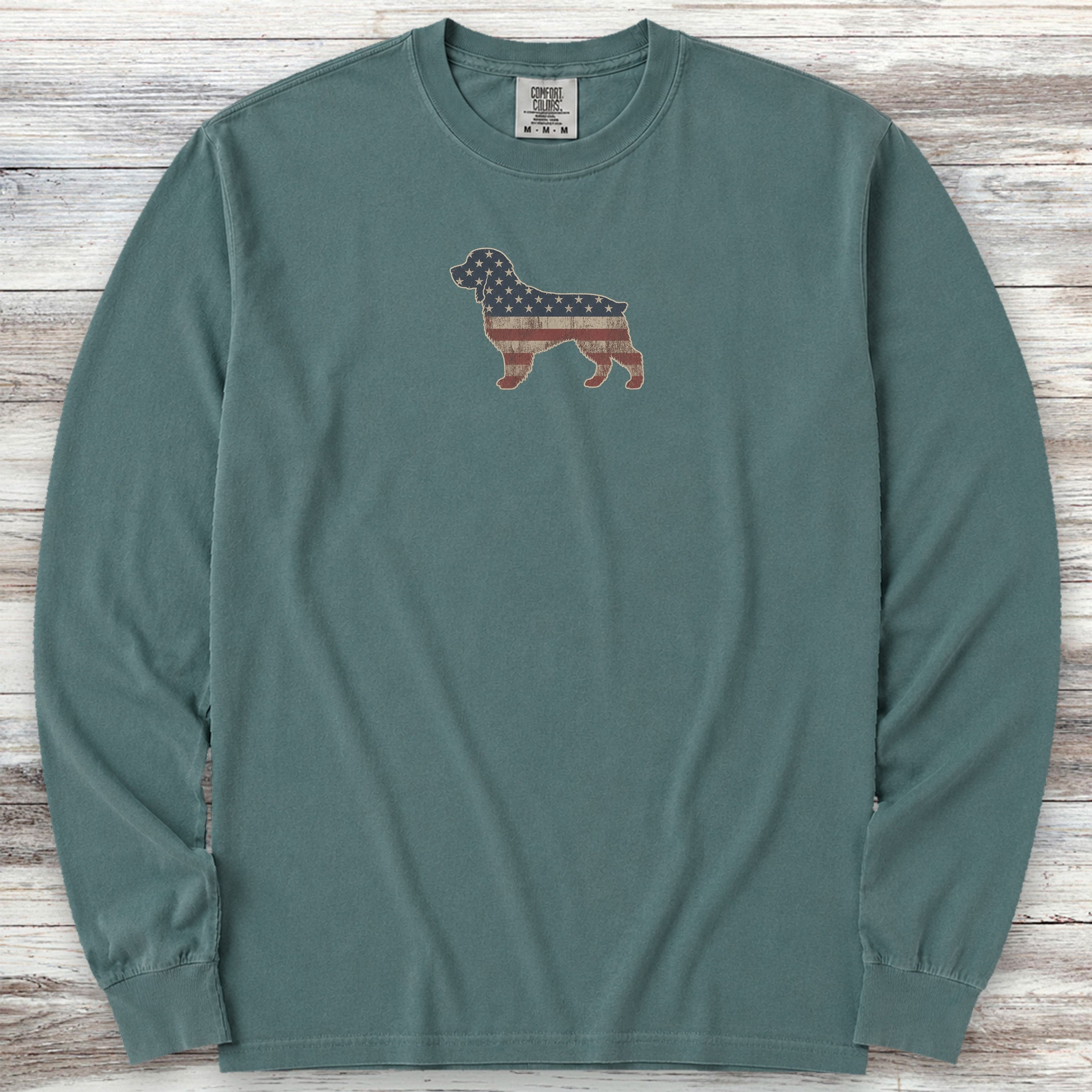 Boykin Spaniel Vintage USA Long Sleeve Tee - Blue Spruce