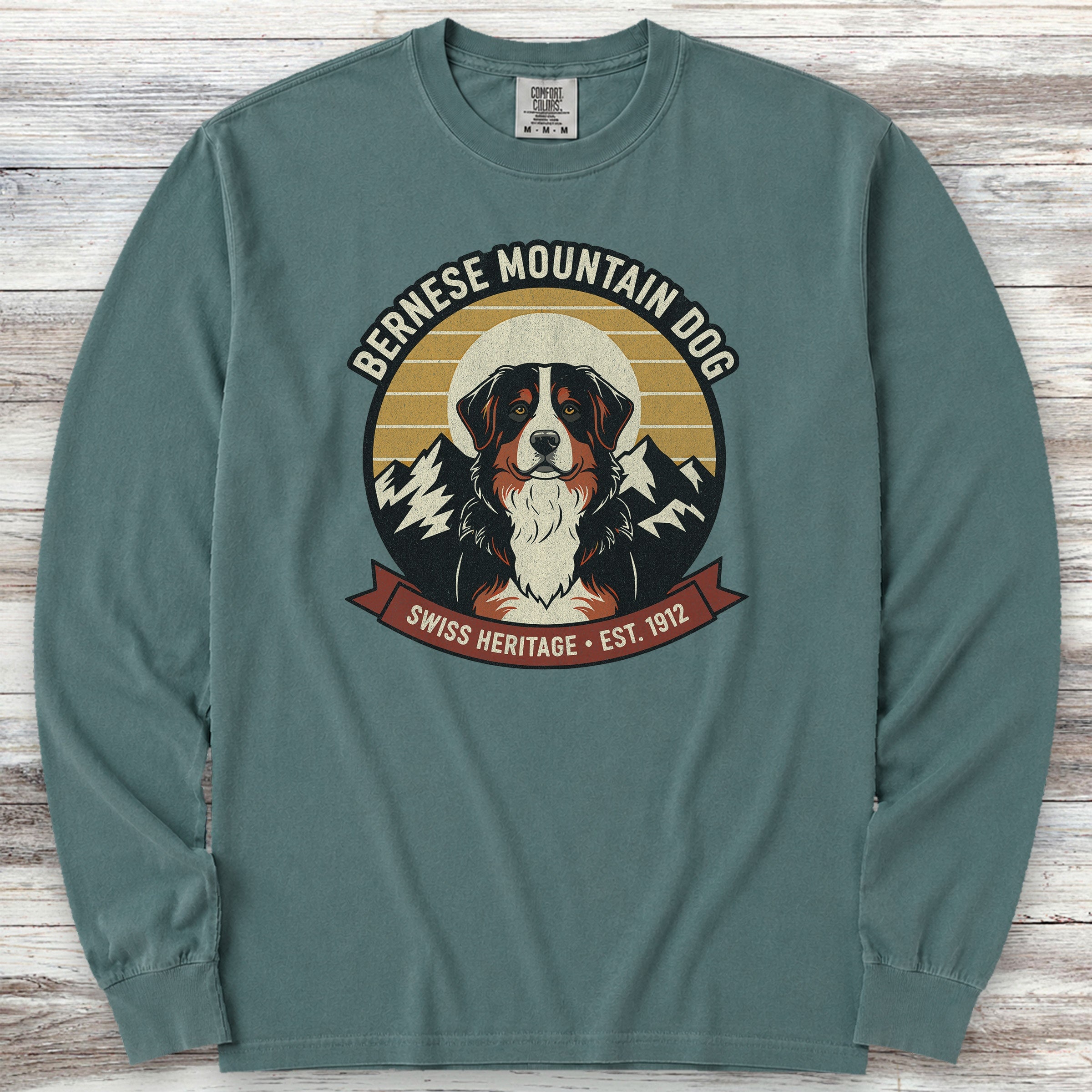Bernese Mountain Dog Heritage Long Sleeve Tee - Blue Spruce