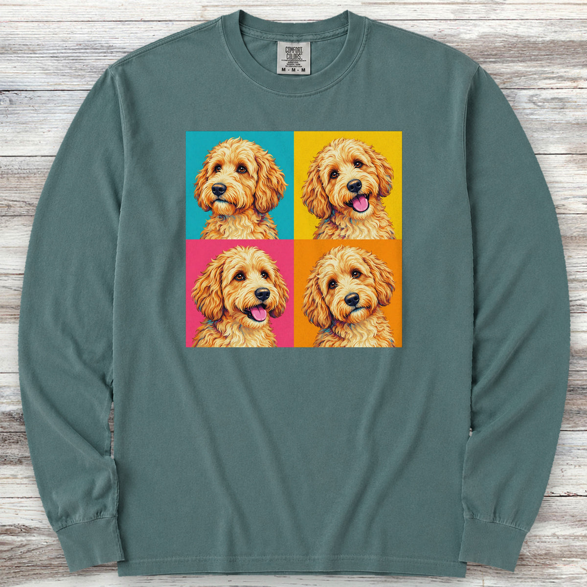 Goldendoodle Pop Art Long Sleeve Tee - Blue Spruce