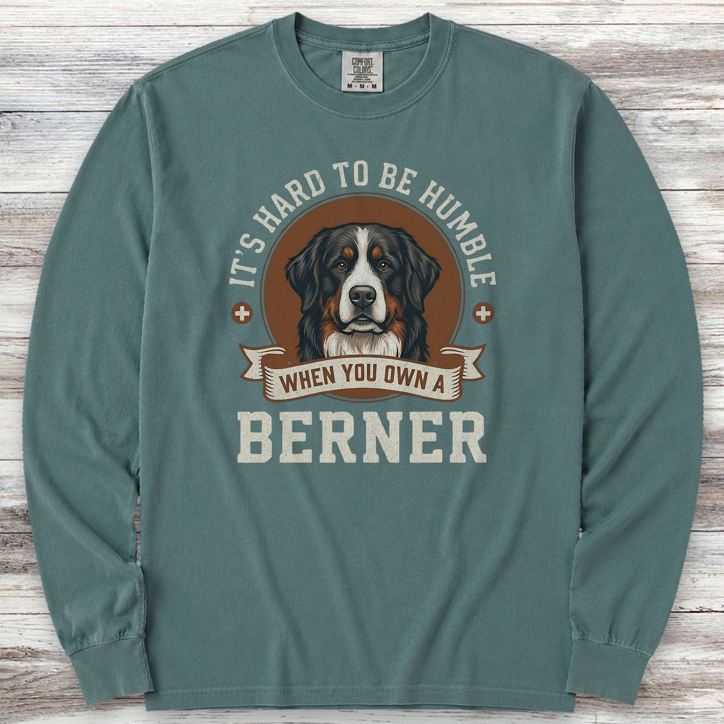 Bernese Mountain Dog Humble Long Sleeve Tee - Blue Spruce