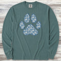 Blue Floral Paw Print Long Sleeve Tee - Blue Spruce