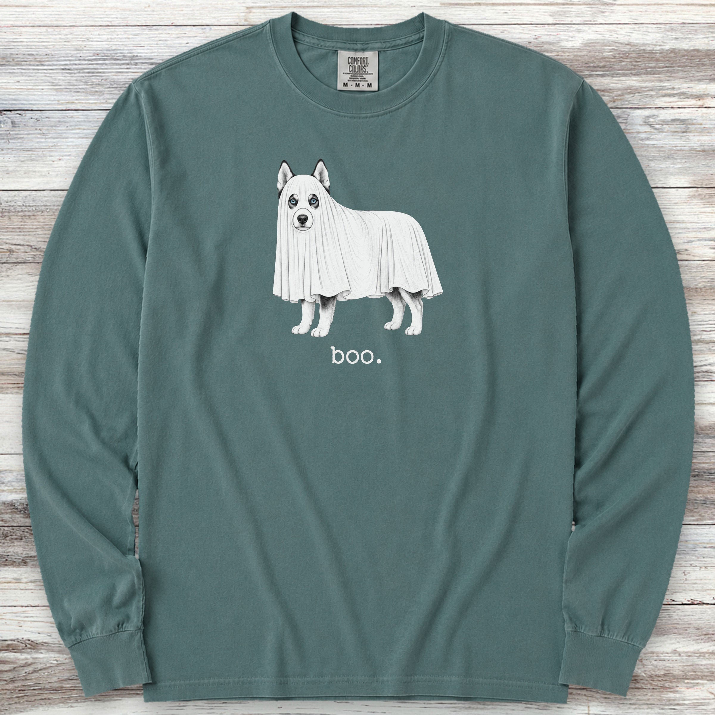 Siberian Husky Boo Long Sleeve Tee - Blue Spruce
