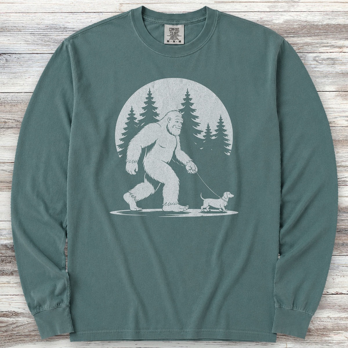 Dachshund Bigfoot Long Sleeve Tee - Blue Spruce