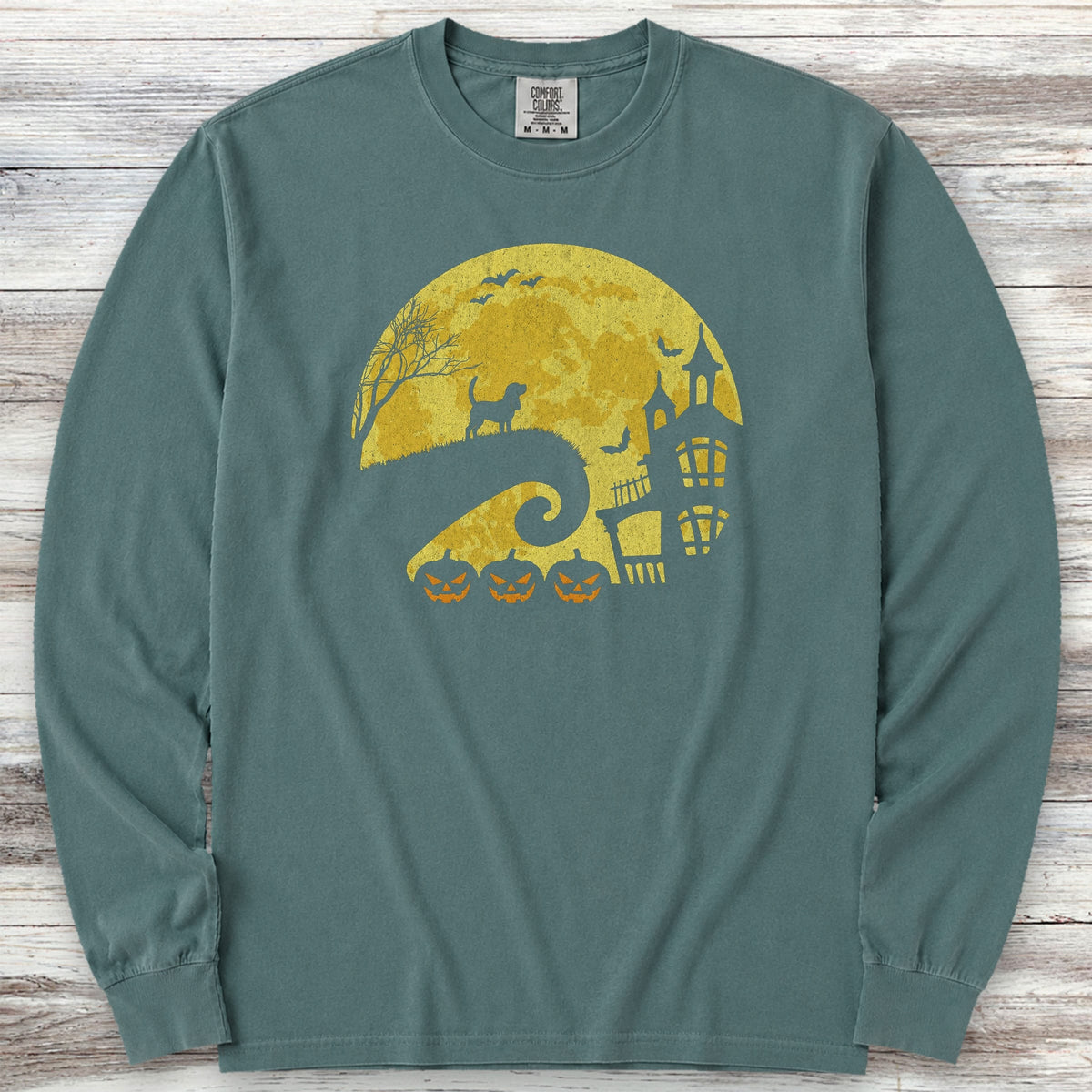 Beagle Halloween Moon Long Sleeve Tee - Blue Spruce