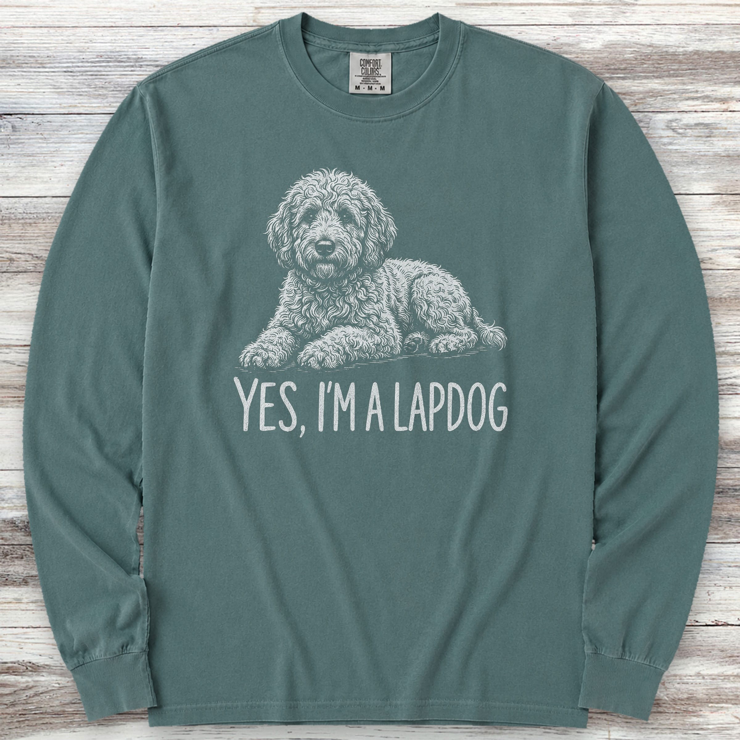 Doodle Lapdog Long Sleeve Tee - Blue Spruce
