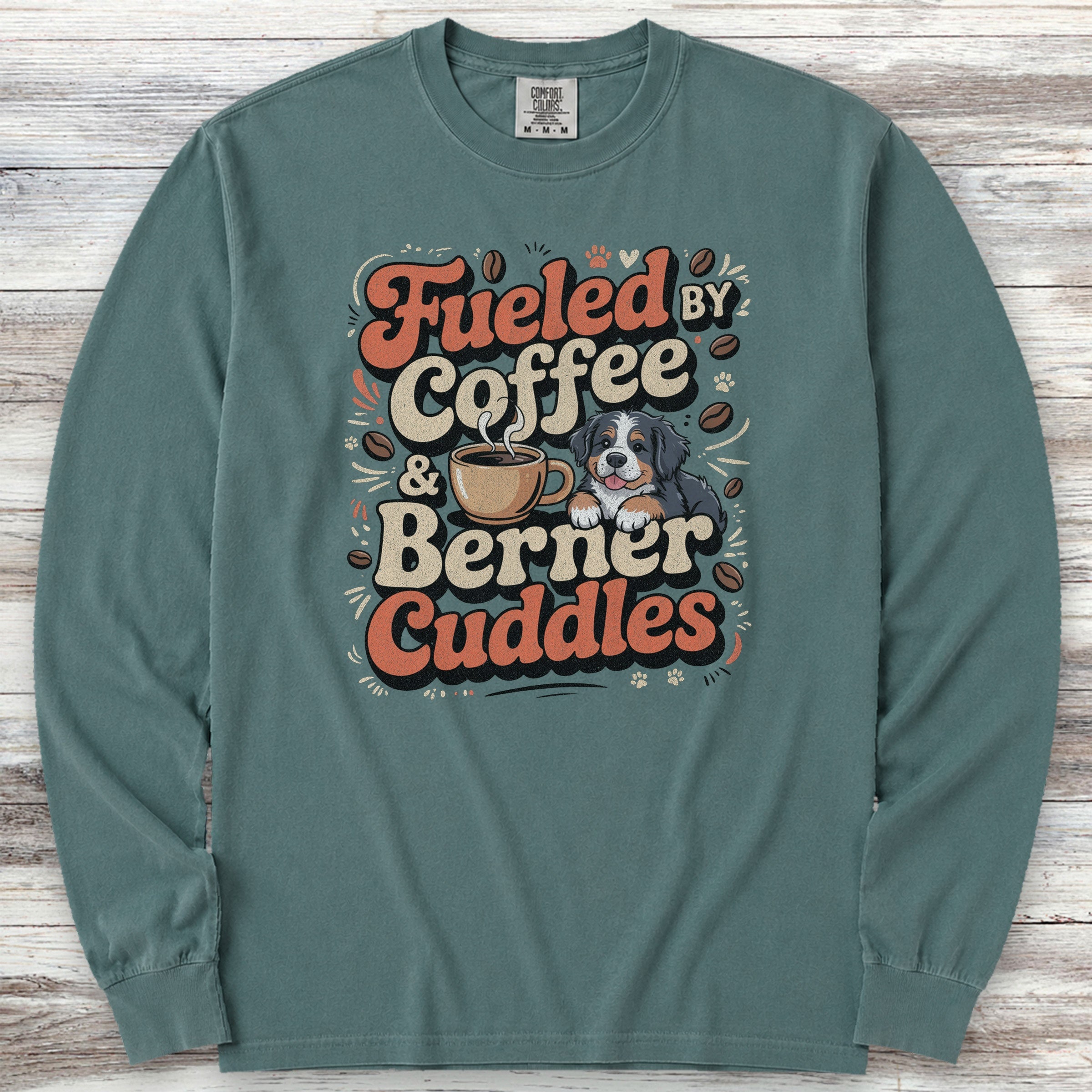 Bernese Mountain Dog Cuddles Long Sleeve Tee - Blue Spruce