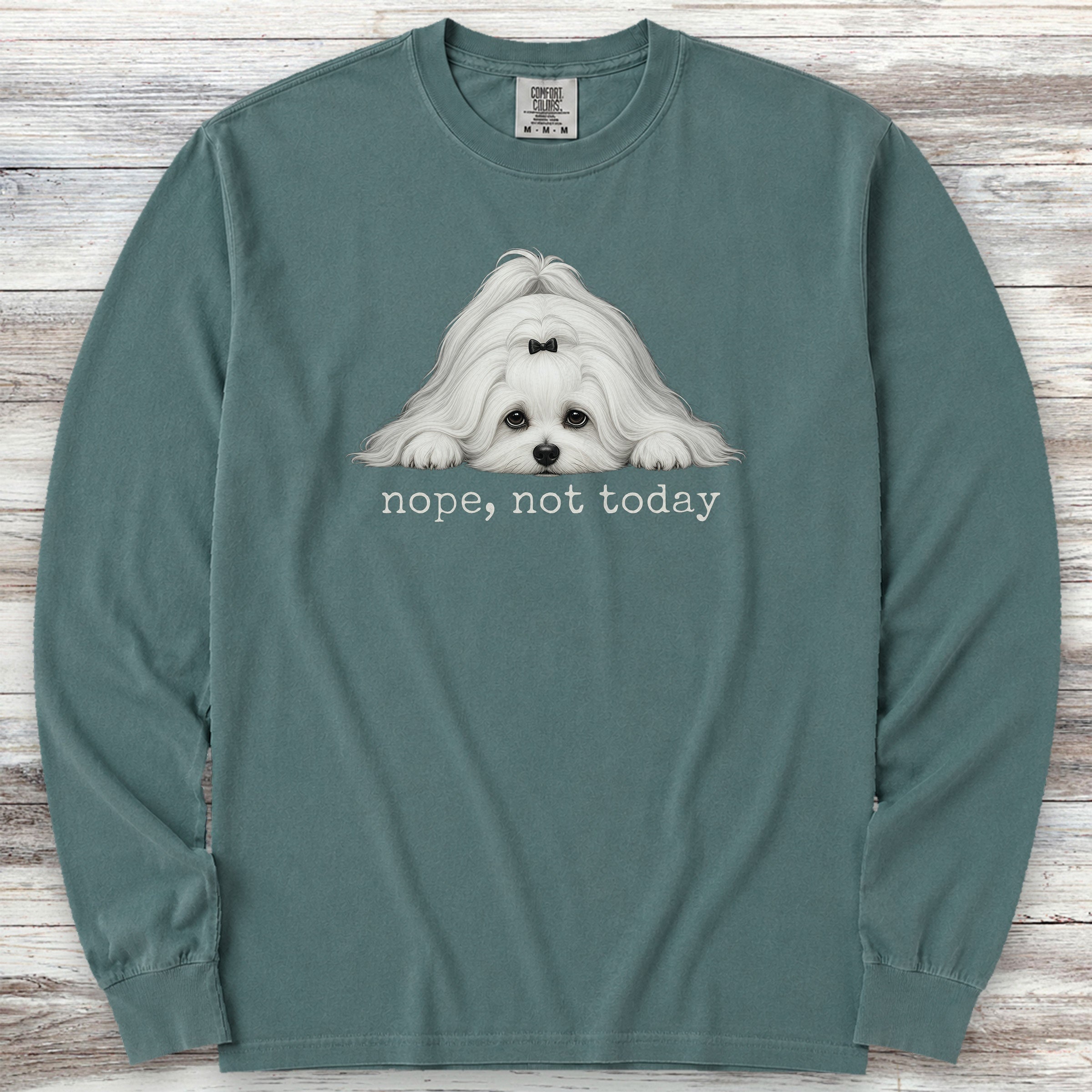 Maltese Nope Long Sleeve Tee - Blue Spruce