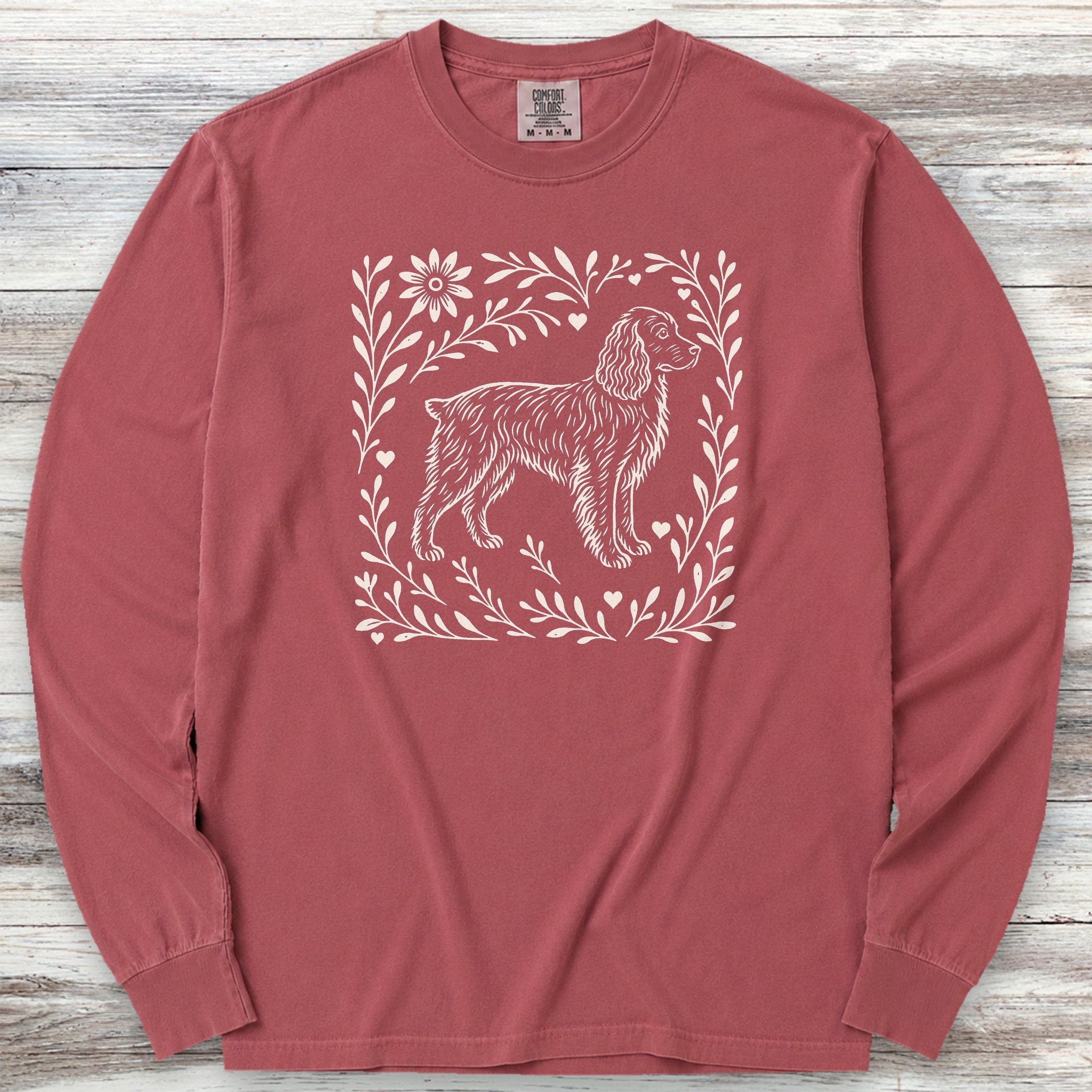 Boykin Spaniel Linocut Long Sleeve Tee - Brick