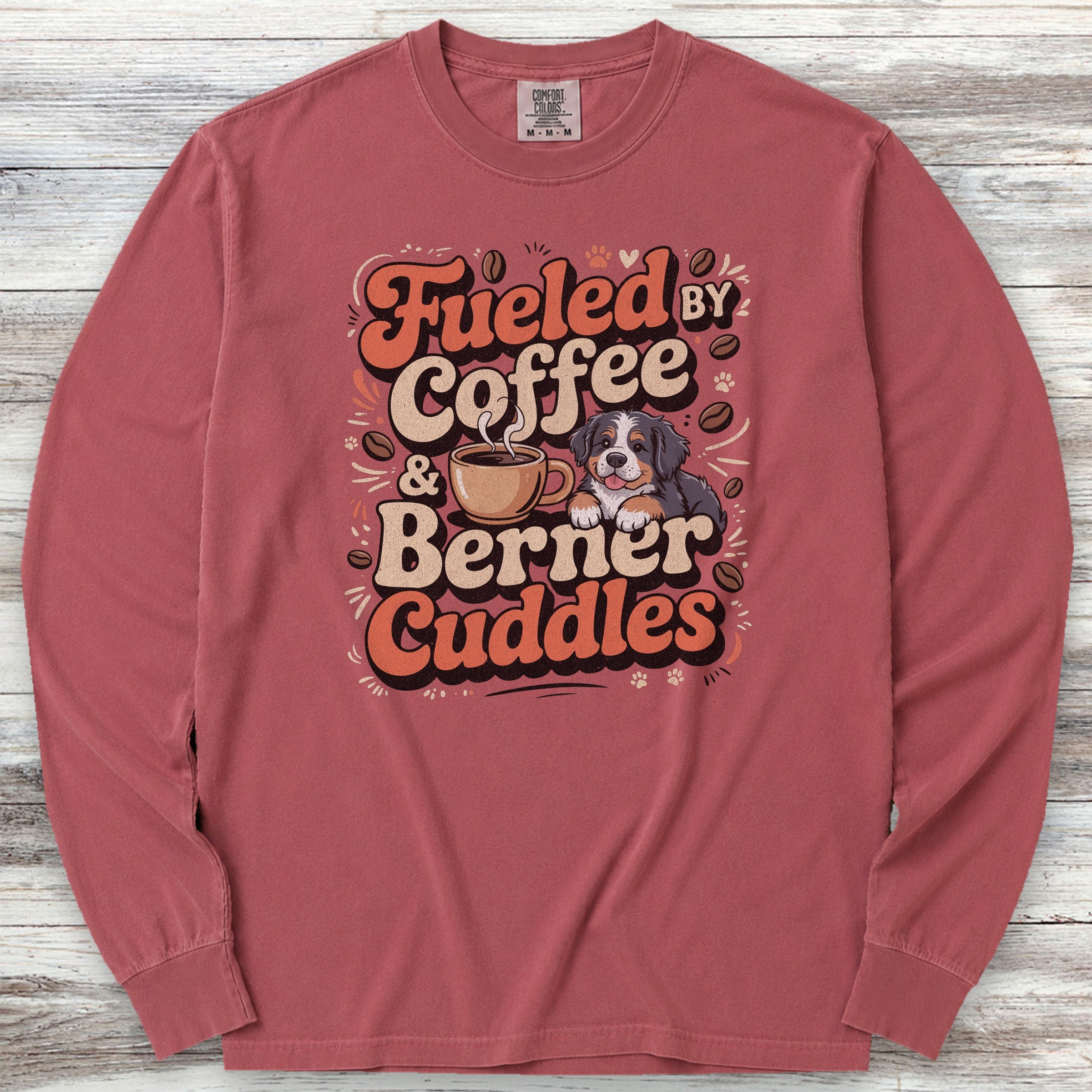 Bernese Mountain Dog Cuddles Long Sleeve Tee - Brick
