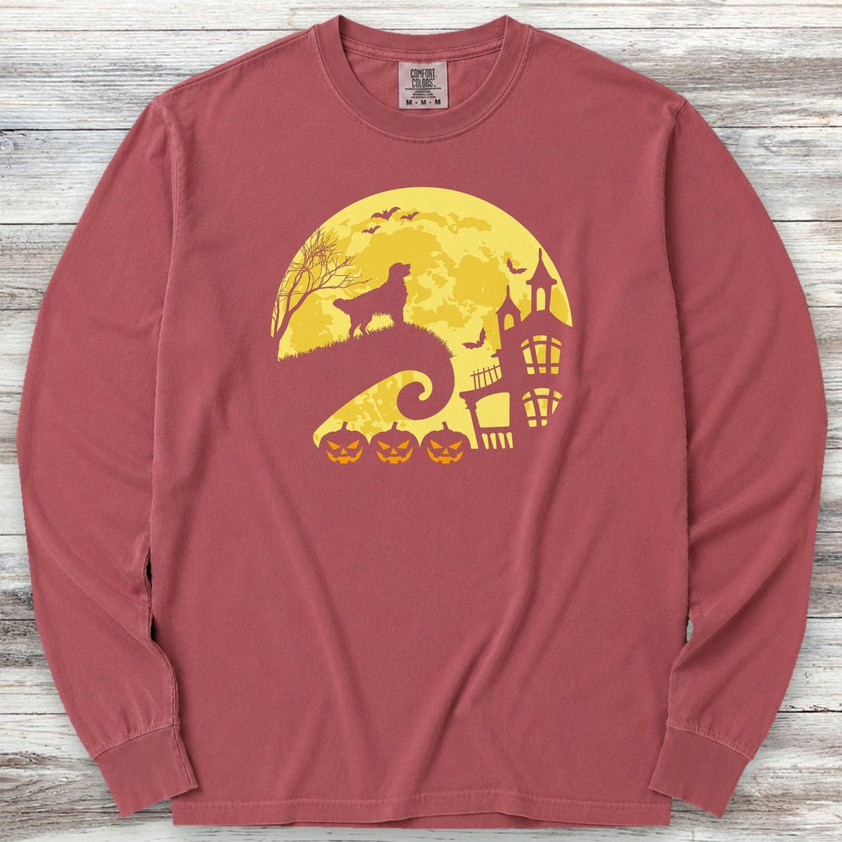 Golden Retriever Halloween Moon Long Sleeve Tee - Brick