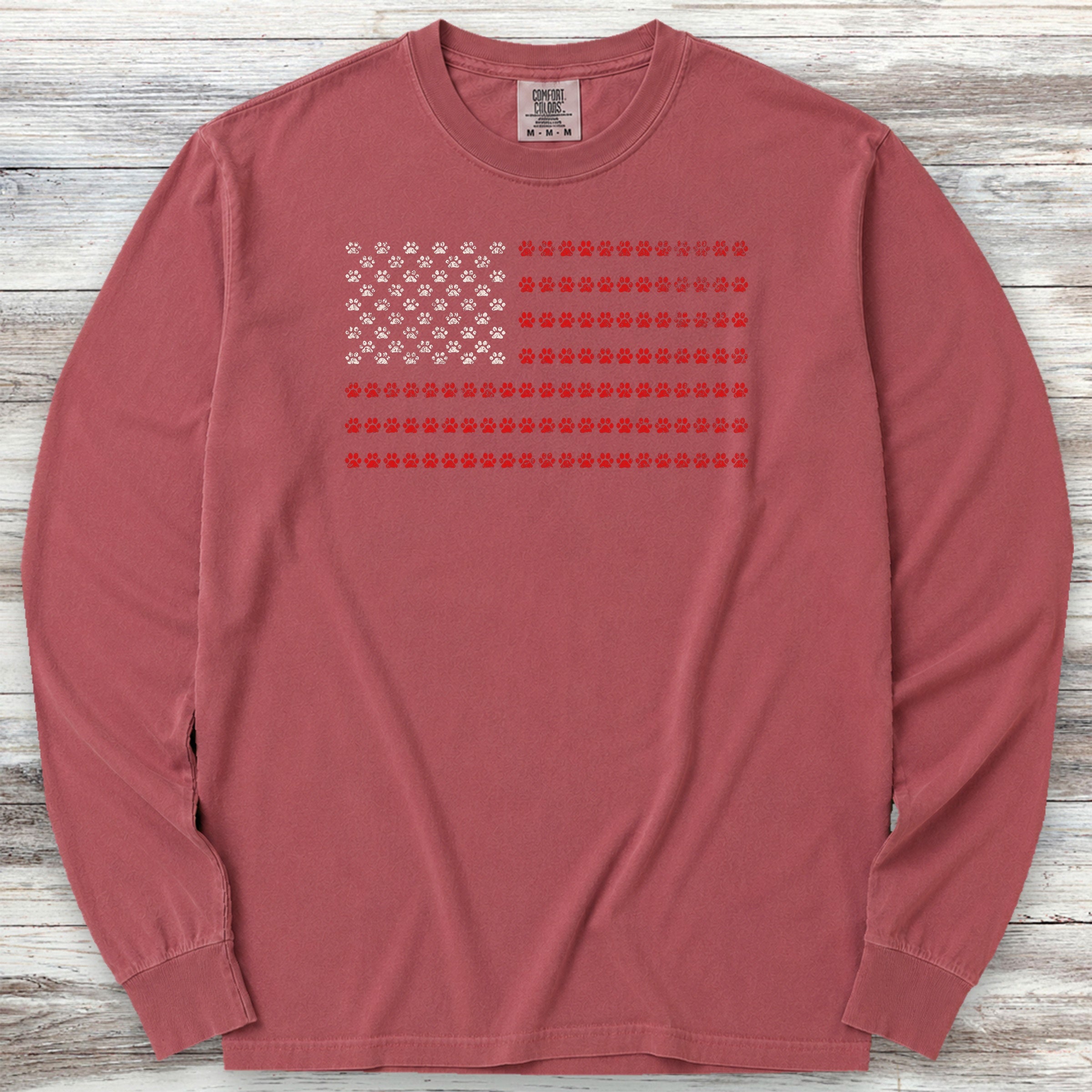 Vintage Red White & Paws Flag Long Sleeve Tee - Brick