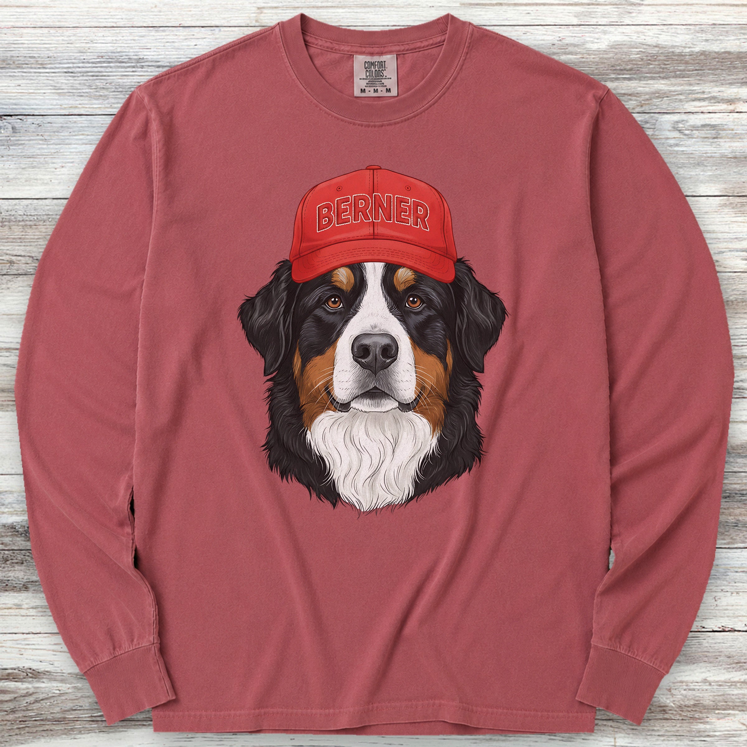 Bernese Mountain Dog Berner Hat Long Sleeve Tee - Brick