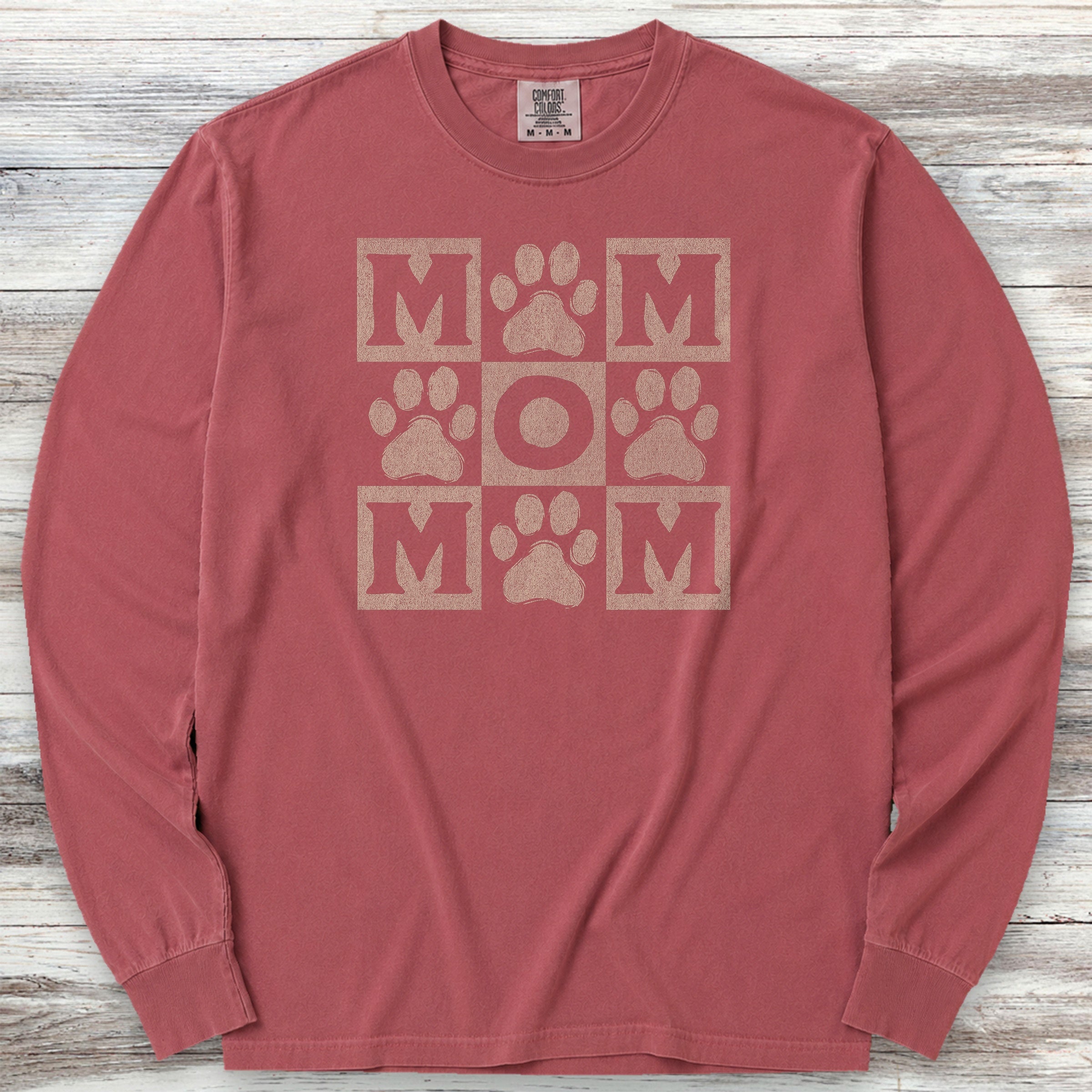 Paw Print Mom Long Sleeve Tee - Brick