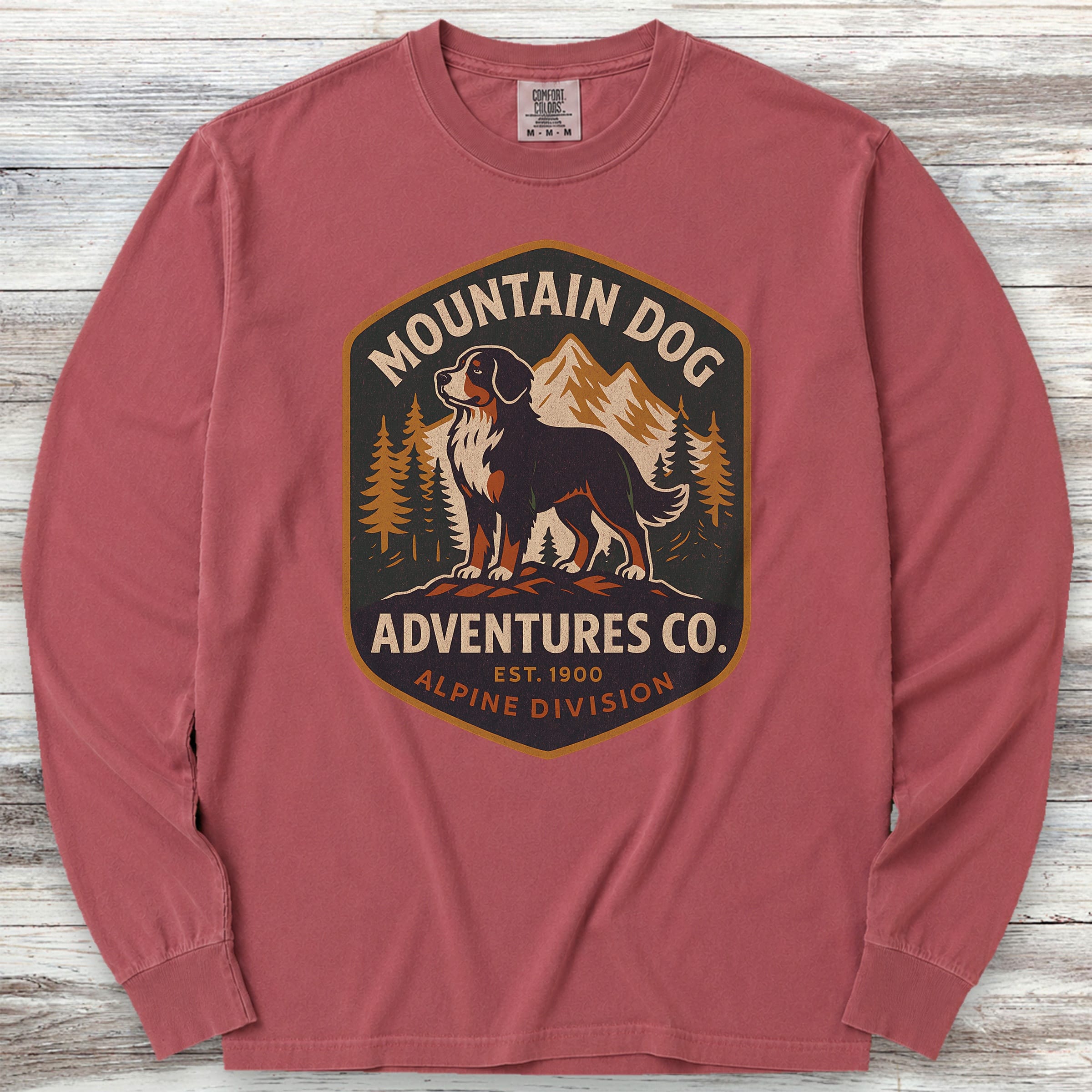 Bernese Mountain Dog Adventures Long Sleeve Tee - Brick