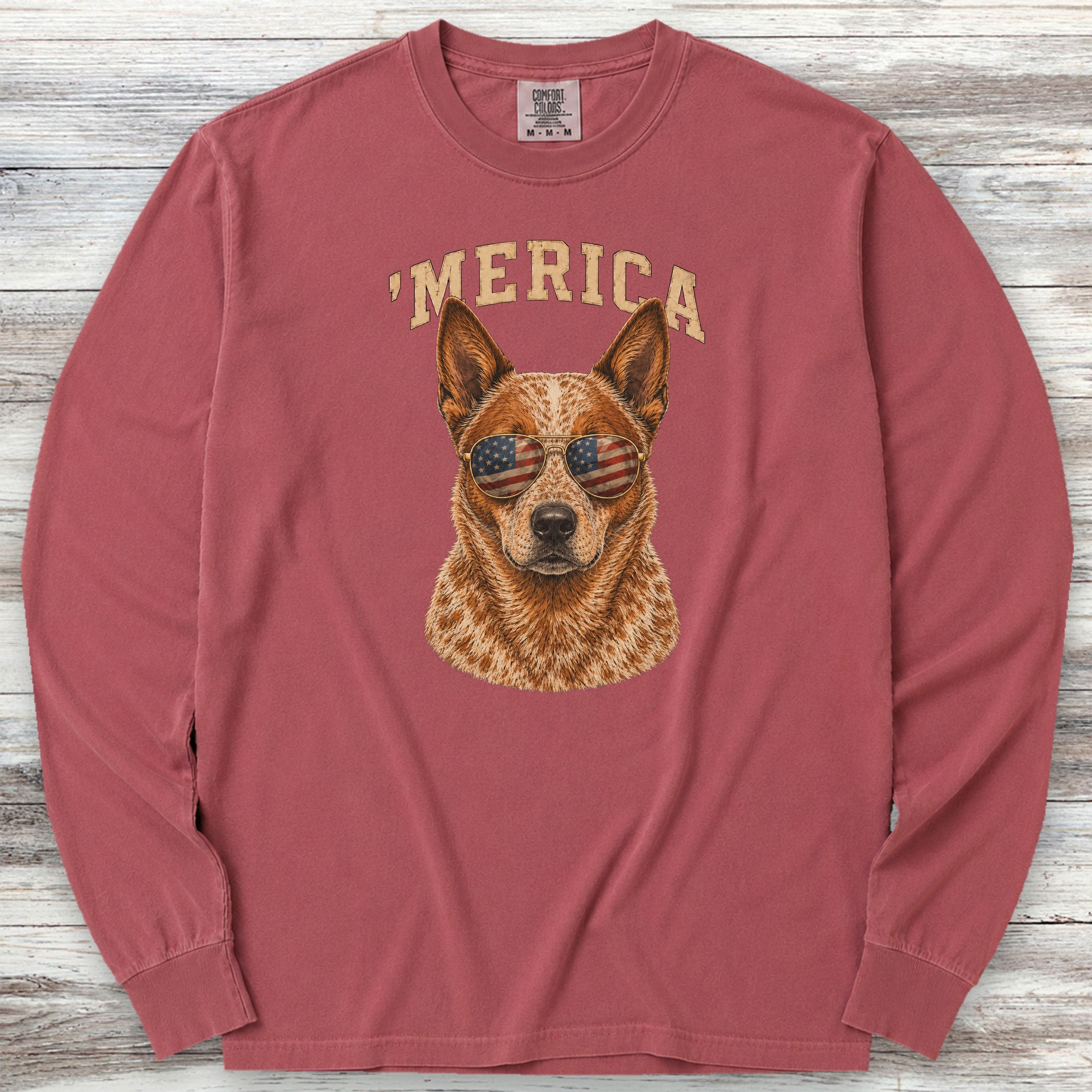 Australian Cattle Dog Red 'Merica Long Sleeve Tee - Brick