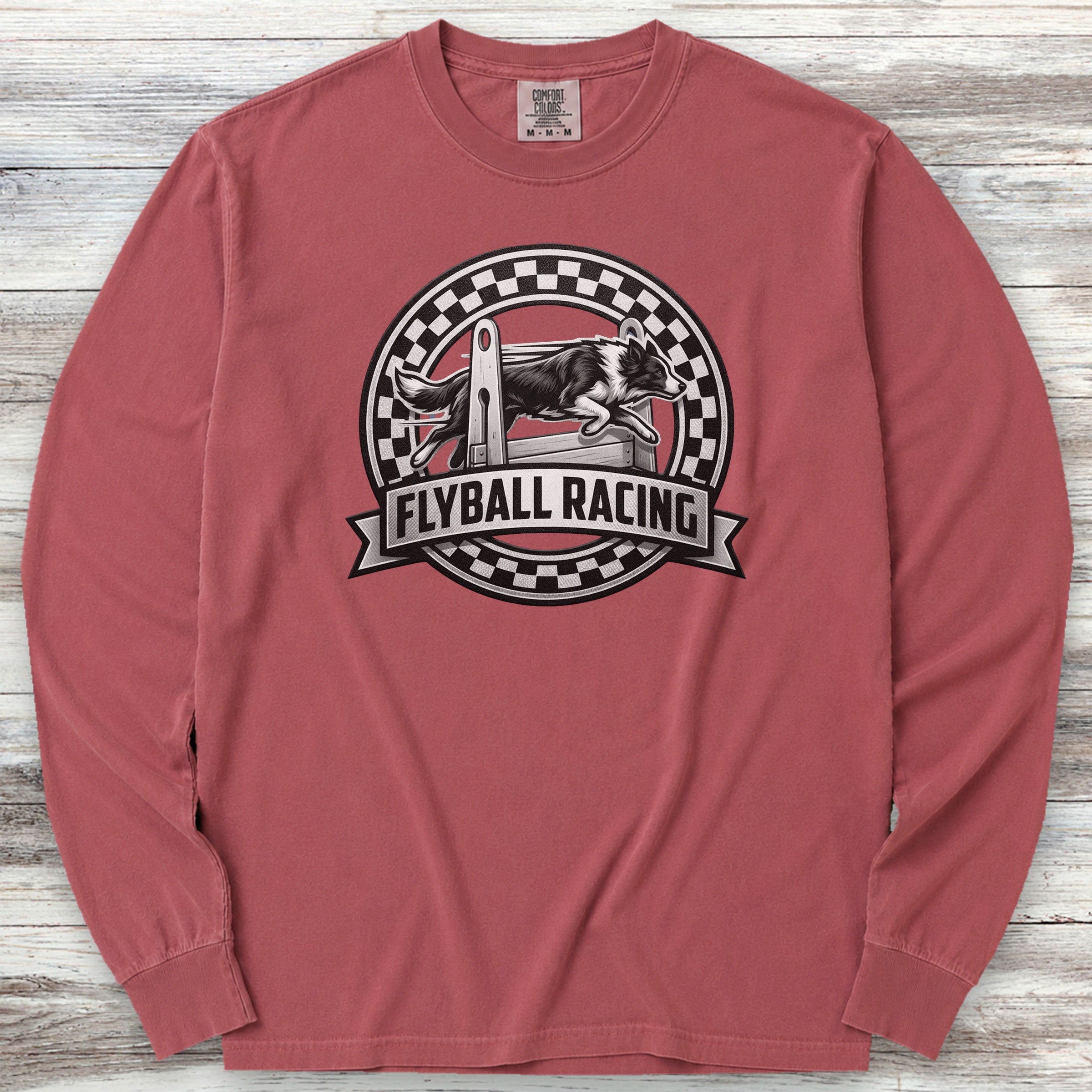 Border Collie Flyball Racing Long Sleeve Tee - Brick