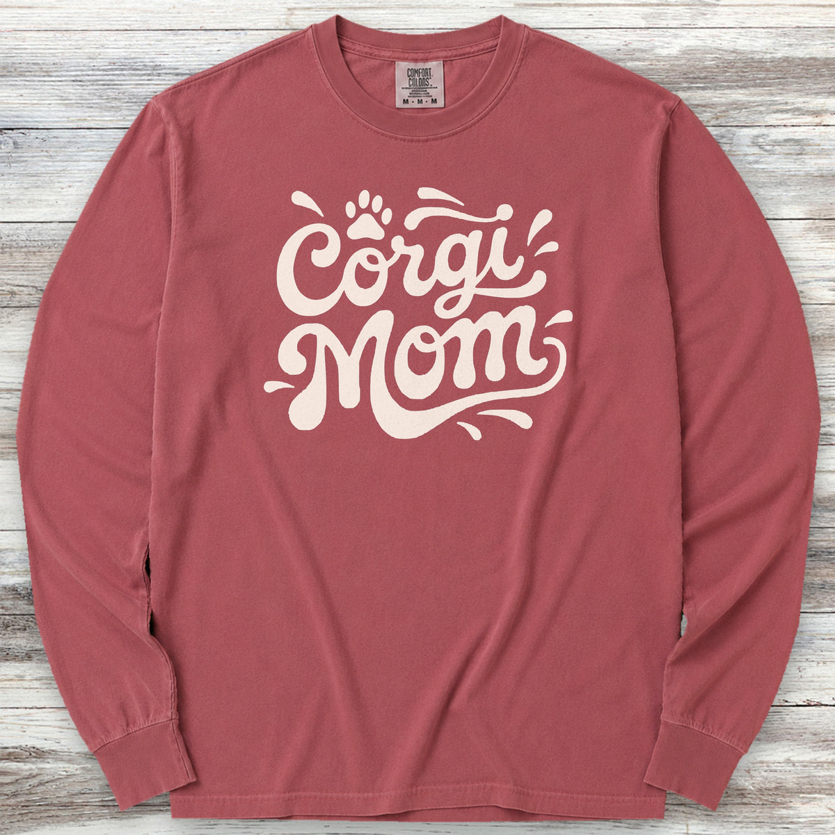 Corgi Groovy Mom Long Sleeve Tee - Brick