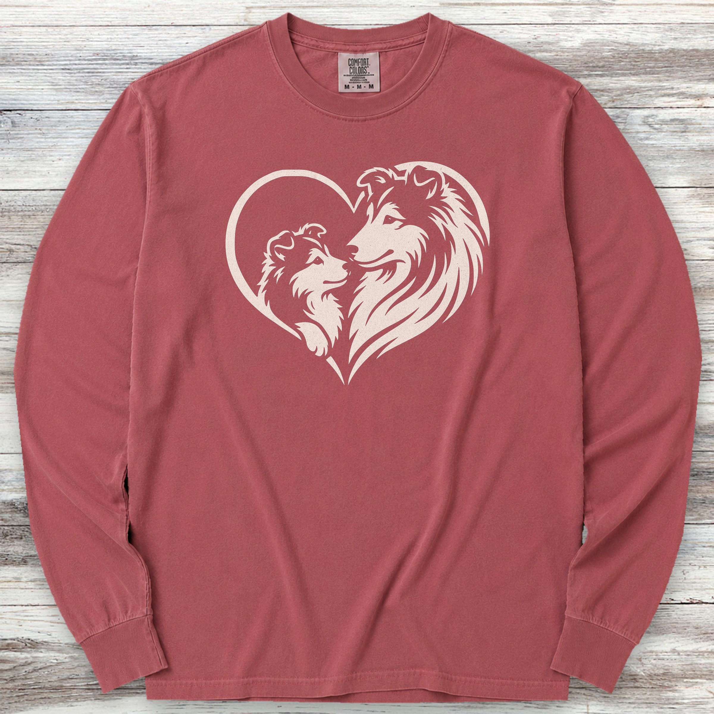 Shetland Sheepdog Heart Bond Long Sleeve Tee - Brick