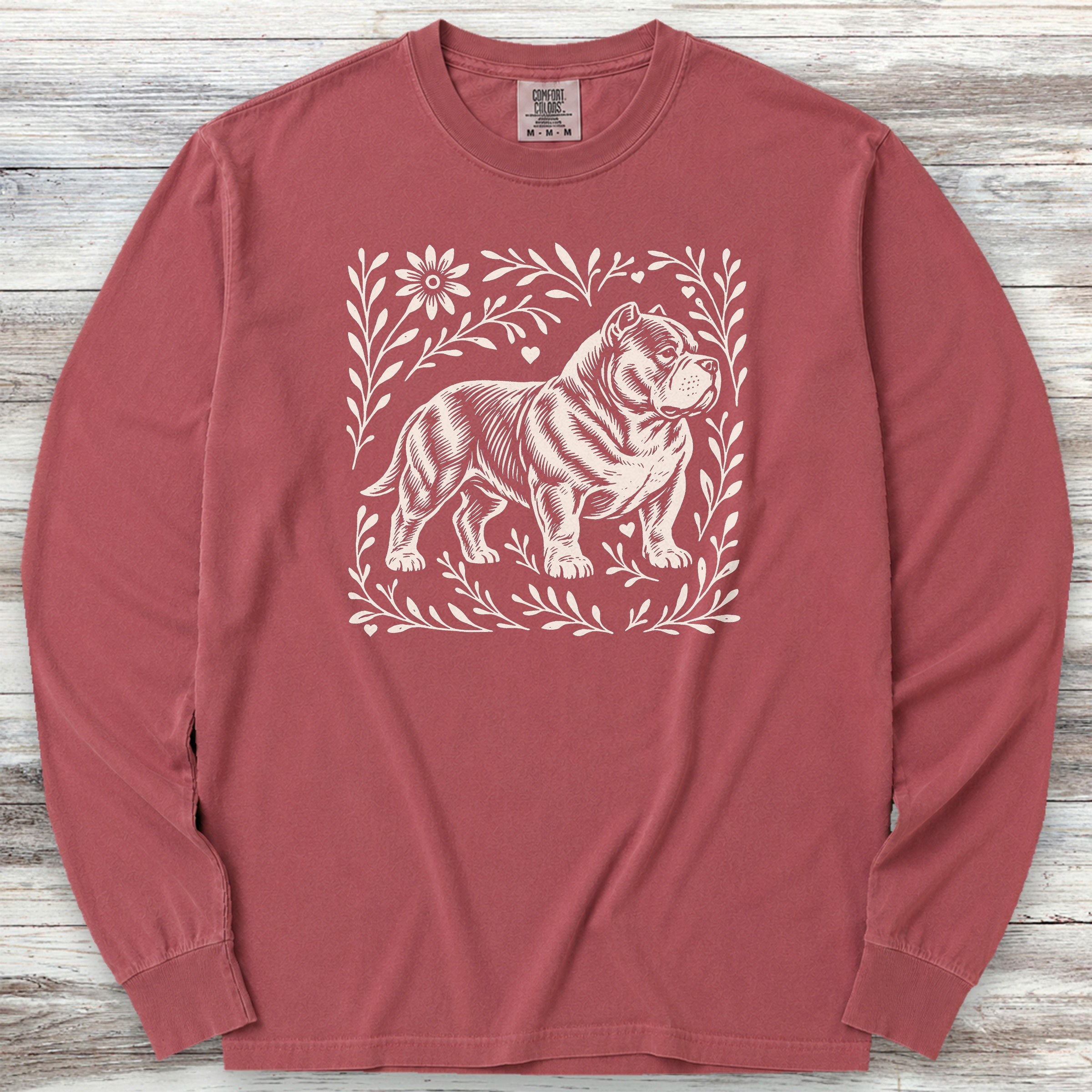 American Bully Linocut Long Sleeve Tee - Brick