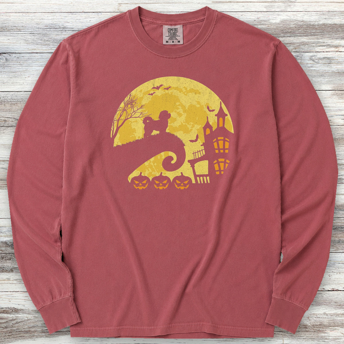 Maltipoo Halloween Moon Long Sleeve Tee - Brick