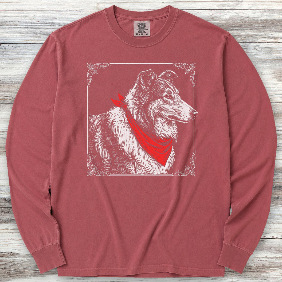 Rough Collie Etching Long Sleeve Tee - Brick