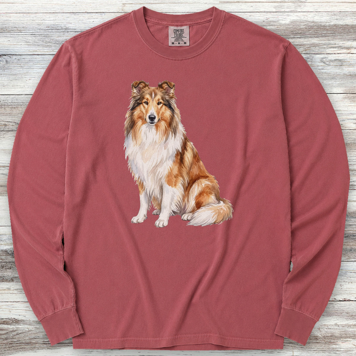 Rough Collie Watercolor Long Sleeve Tee - Brick