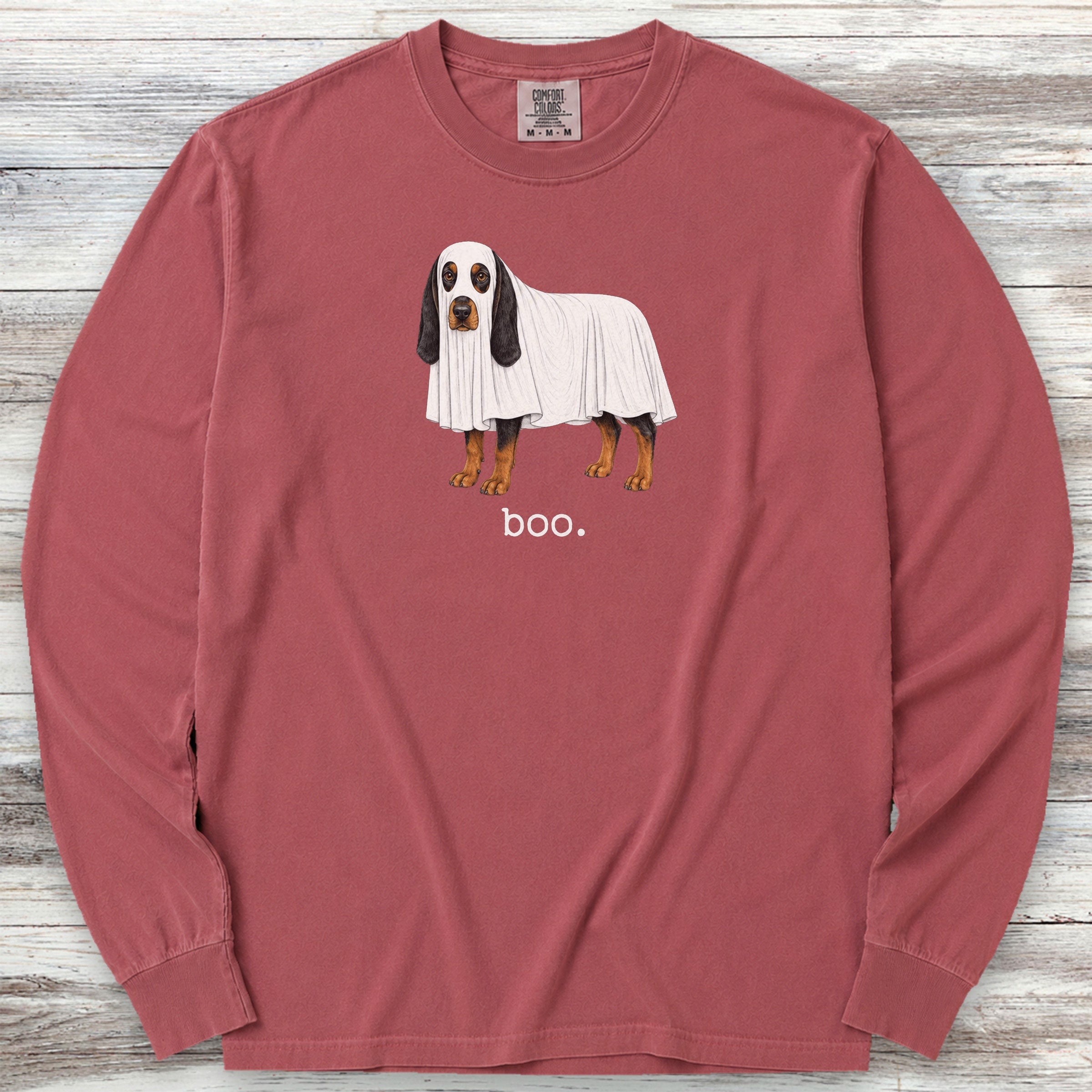 Black and Tan Coonhound Boo Long Sleeve Tee - Brick